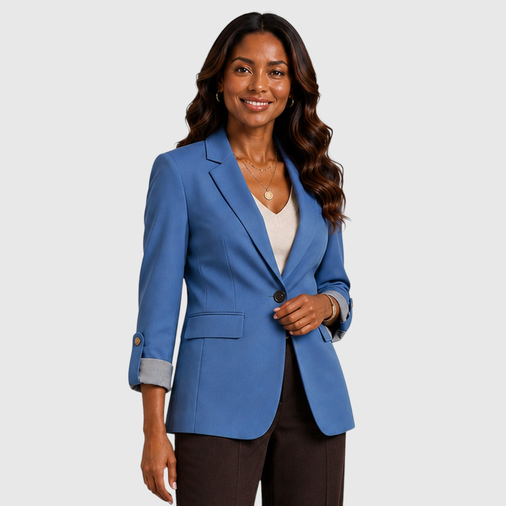 Monvaline | Women’s Classic Open Front Blazer with Ruched Sleeves