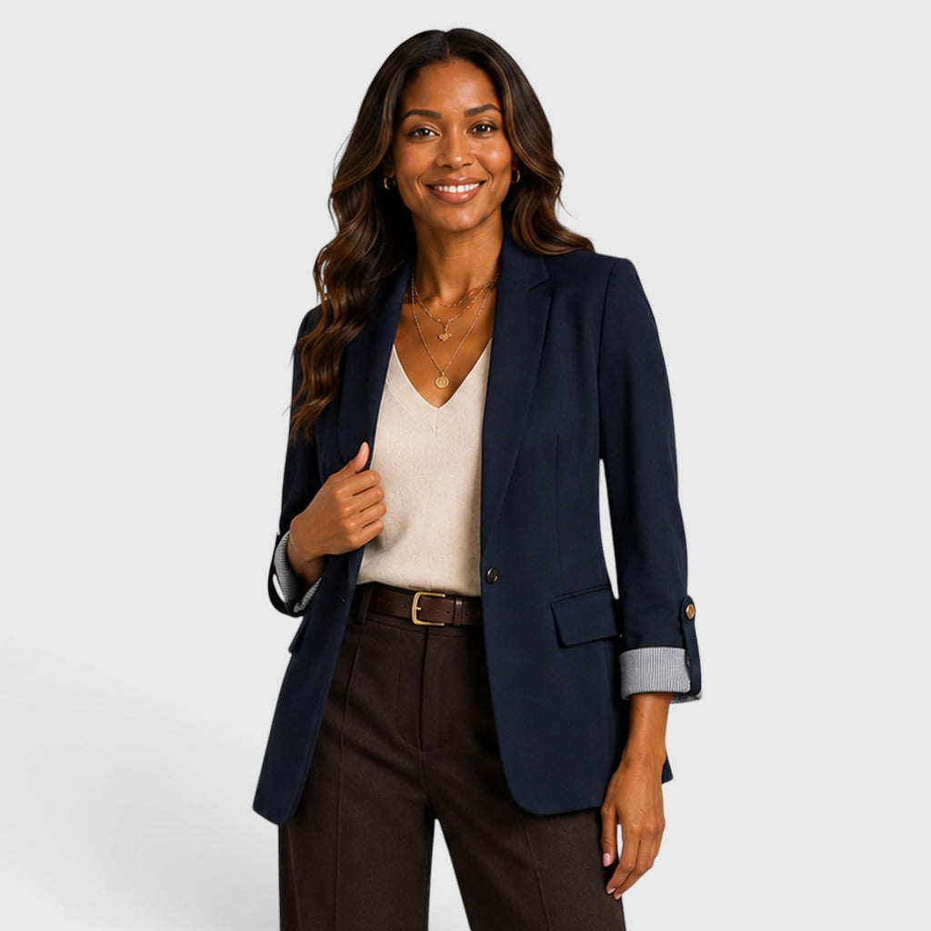 Monvaline | Women’s Classic Open Front Blazer with Ruched Sleeves