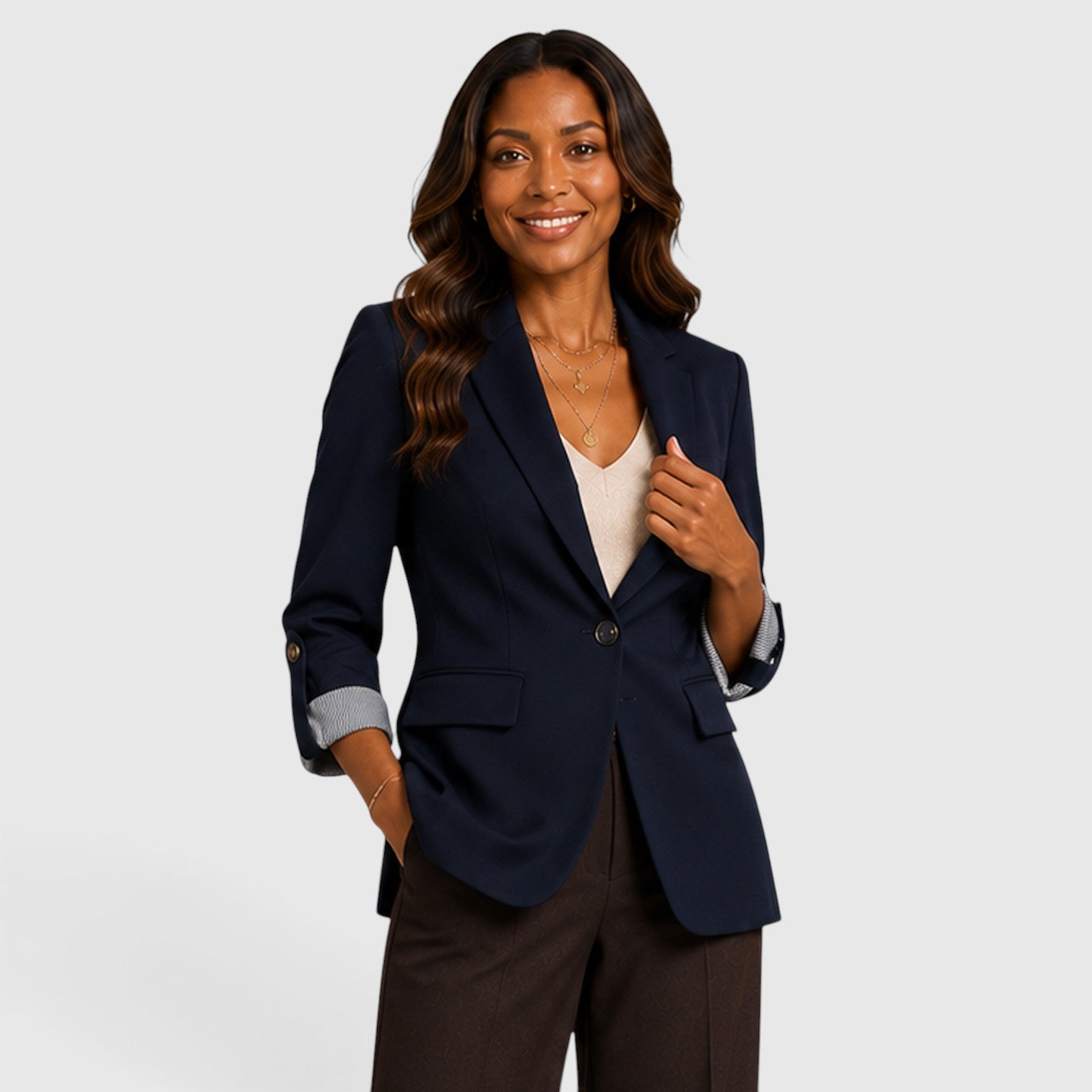 Monvaline | Women’s Classic Open Front Blazer with Ruched Sleeves
