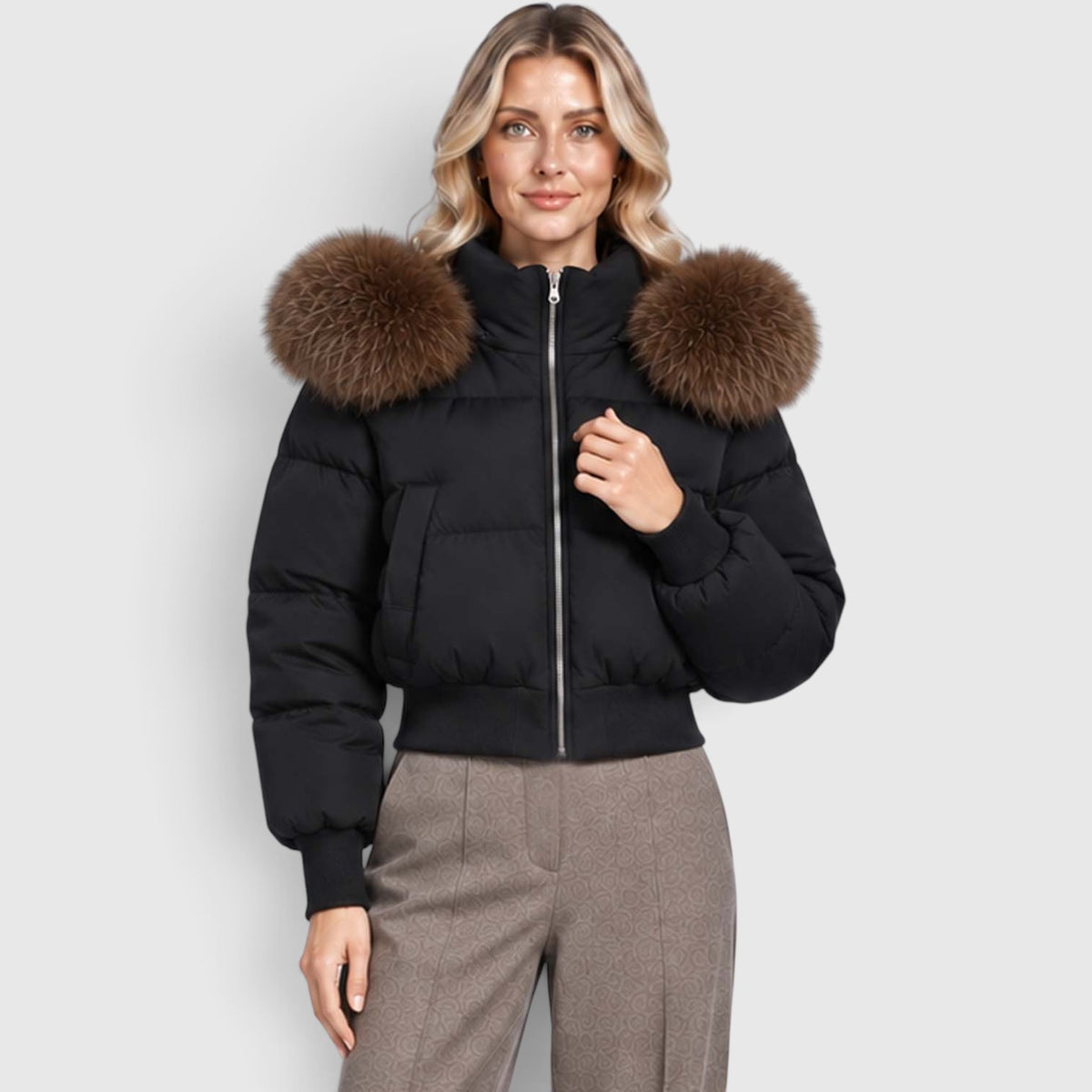 Monvaline | Women’s Cropped Puffer Jacket - Warm Casual Outerwear
