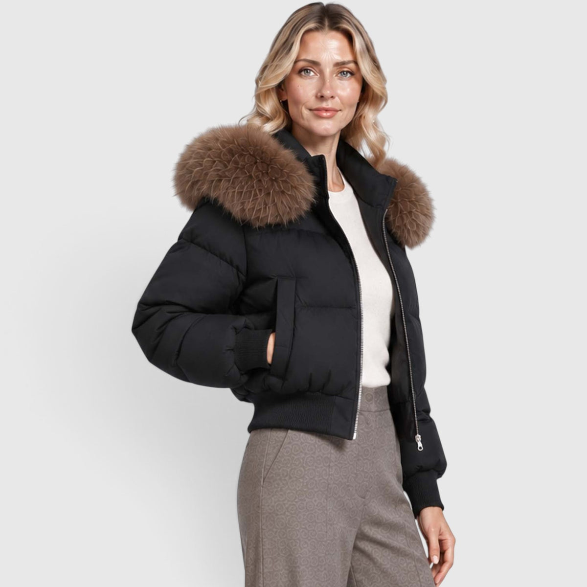 Monvaline | Women’s Cropped Puffer Jacket - Warm Casual Outerwear