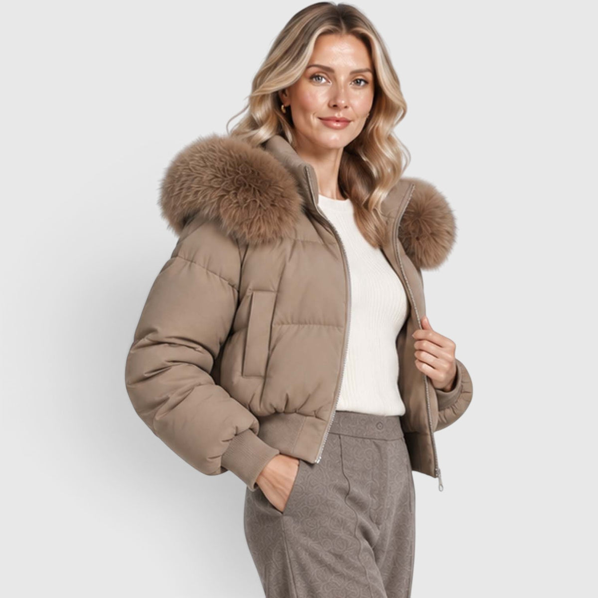 Monvaline | Women’s Cropped Puffer Jacket - Warm Casual Outerwear
