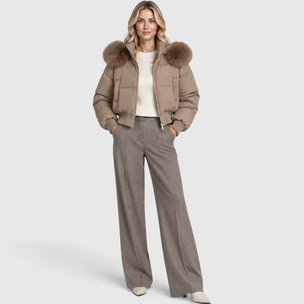 Monvaline | Women’s Cropped Puffer Jacket - Warm Casual Outerwear