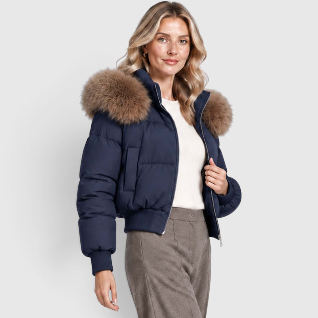 Monvaline | Women’s Cropped Puffer Jacket - Warm Casual Outerwear