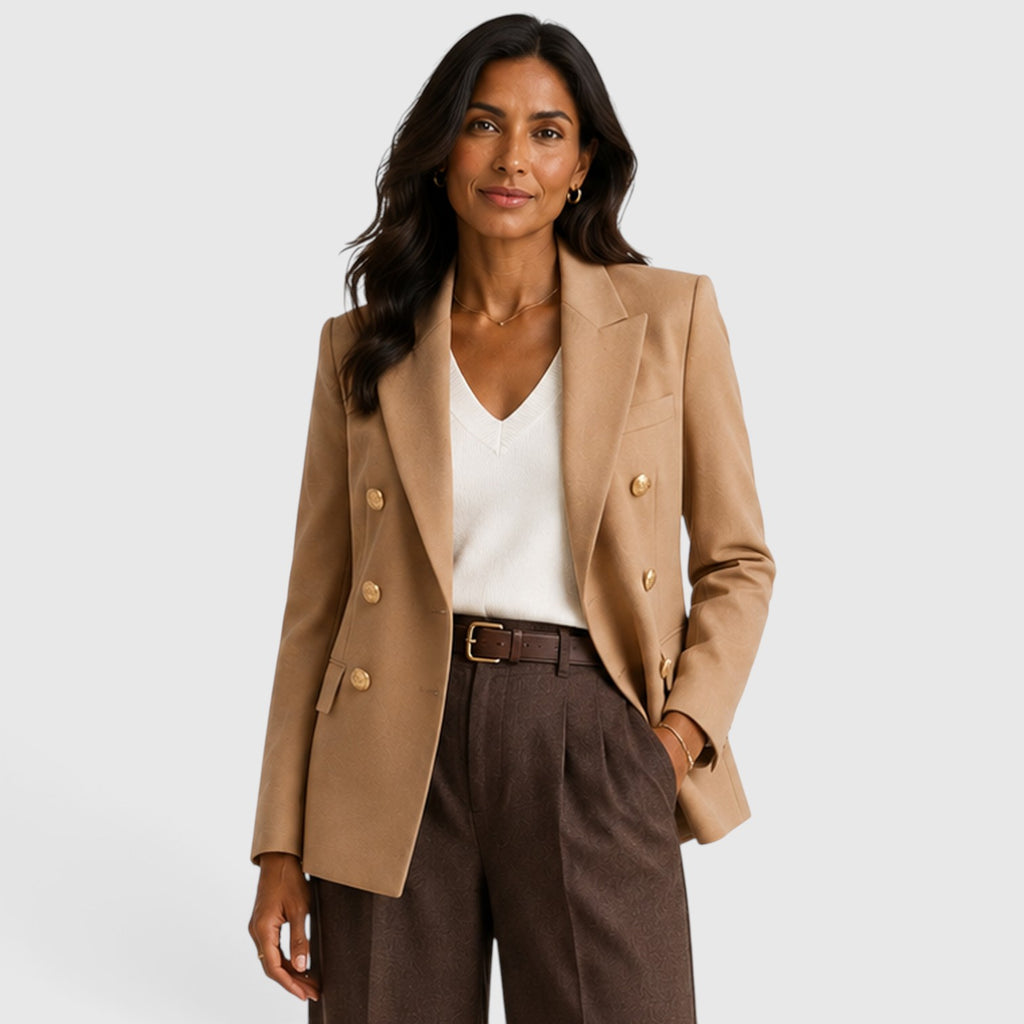 Monvaline | Women’s Double-Breasted Blazer – Gold Button Tailored Jacket