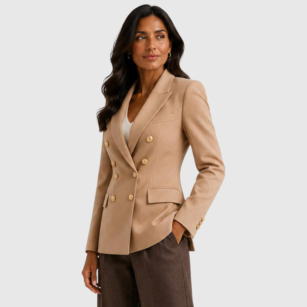 Monvaline | Women’s Double-Breasted Blazer – Gold Button Tailored Jacket