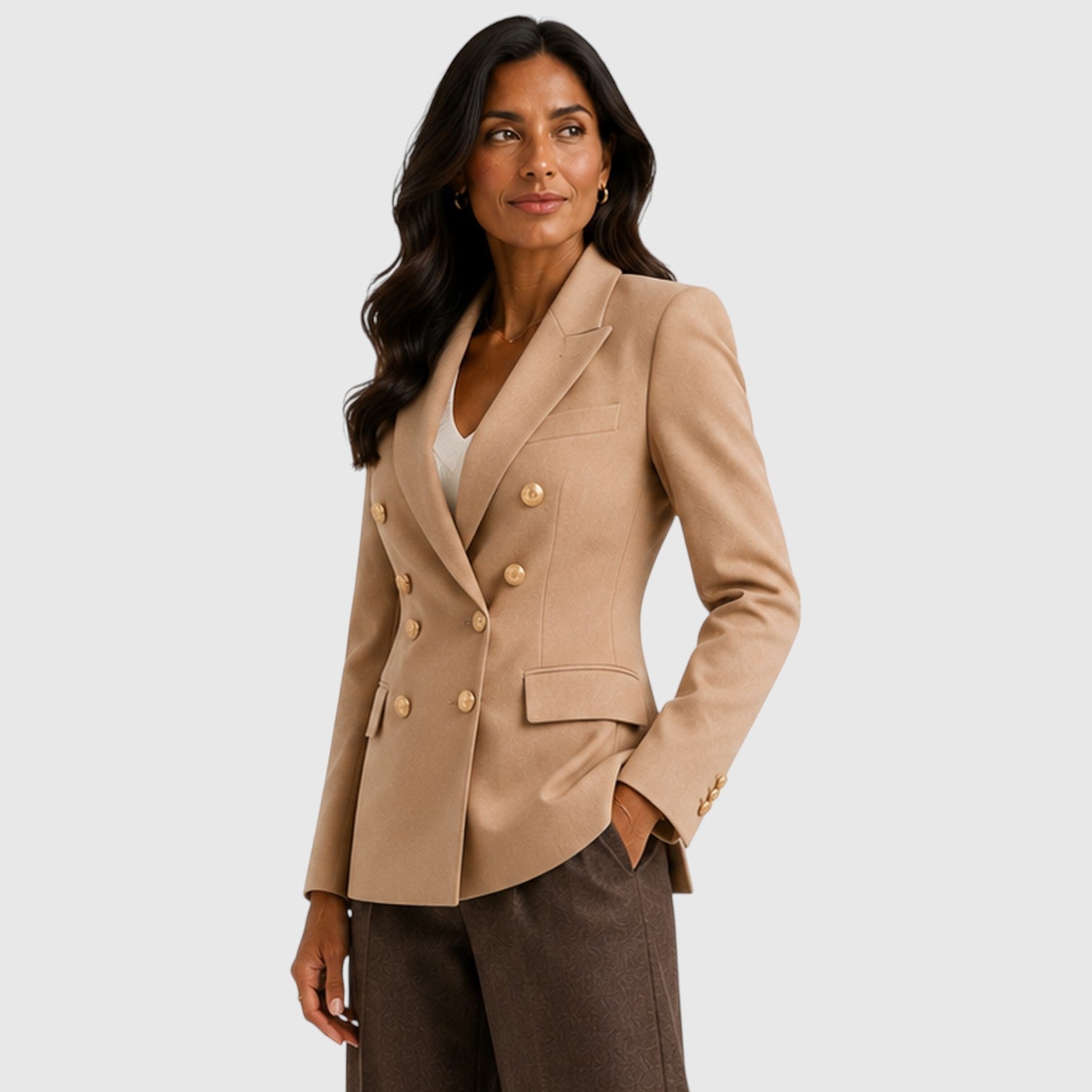 Monvaline | Women’s Double-Breasted Blazer – Gold Button Tailored Jacket