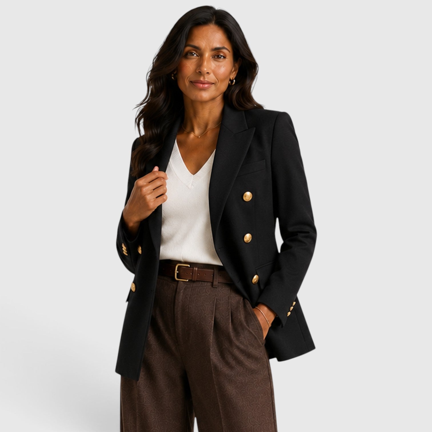 Monvaline | Women’s Double-Breasted Blazer – Gold Button Tailored Jacket