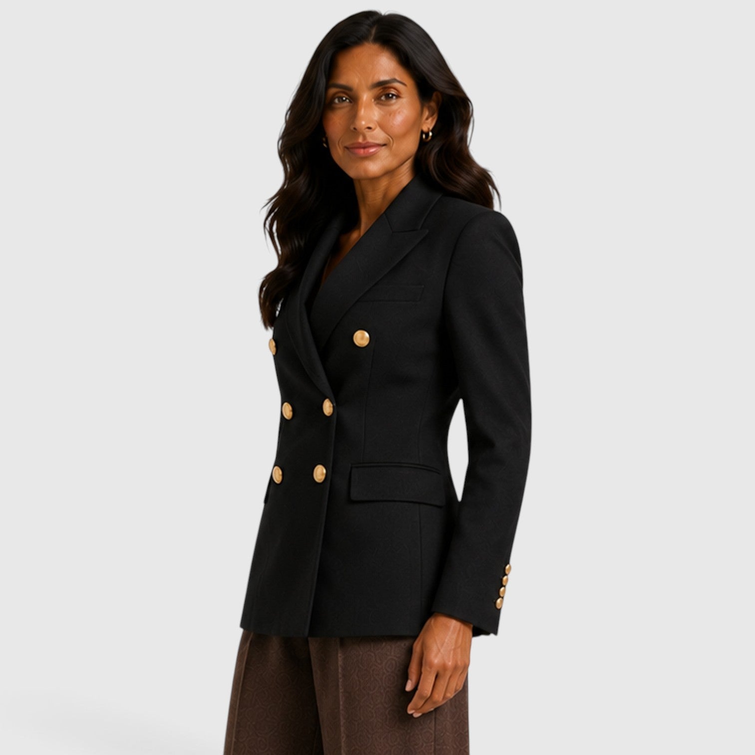 Monvaline | Women’s Double-Breasted Blazer – Gold Button Tailored Jacket