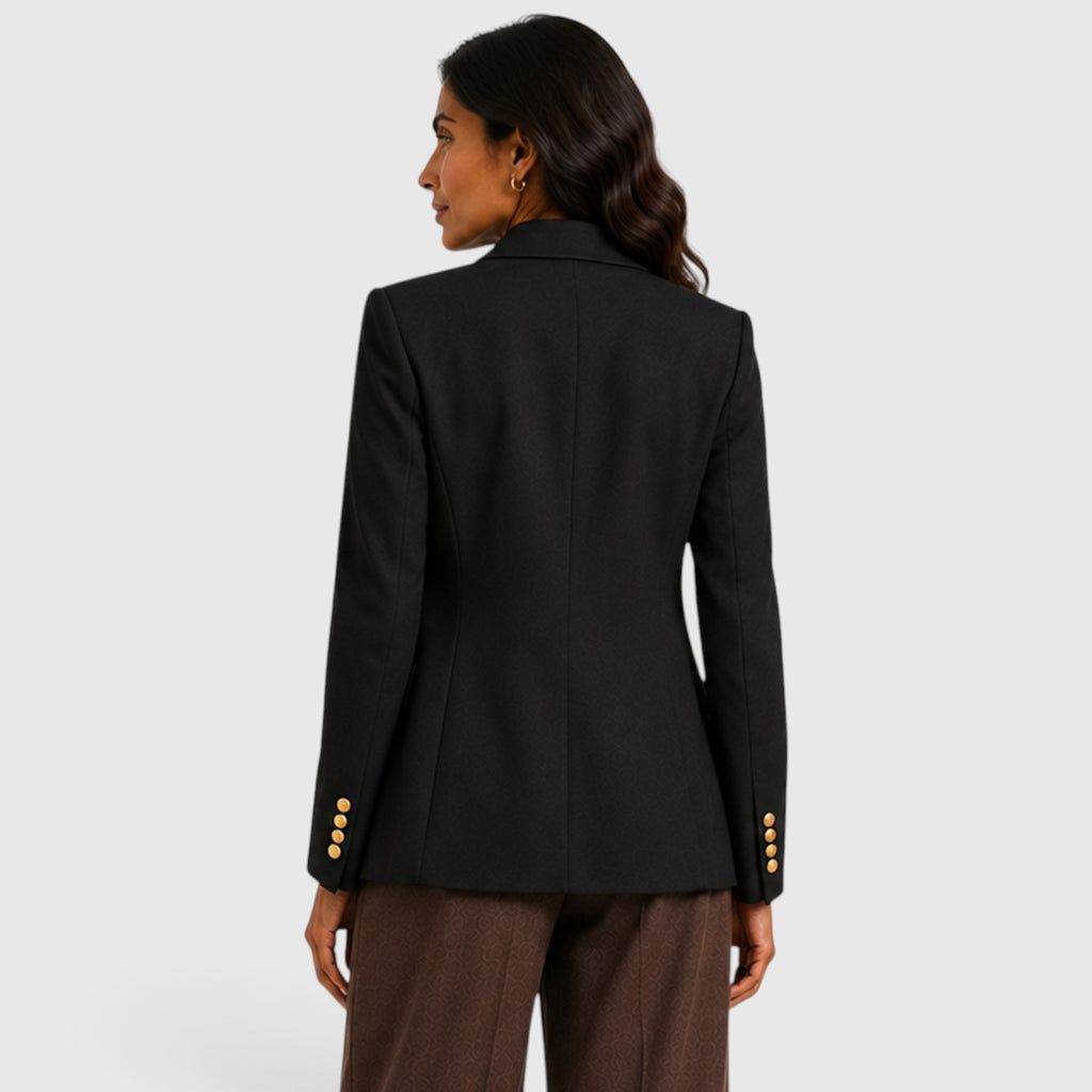 Monvaline | Women’s Double-Breasted Blazer – Gold Button Tailored Jacket