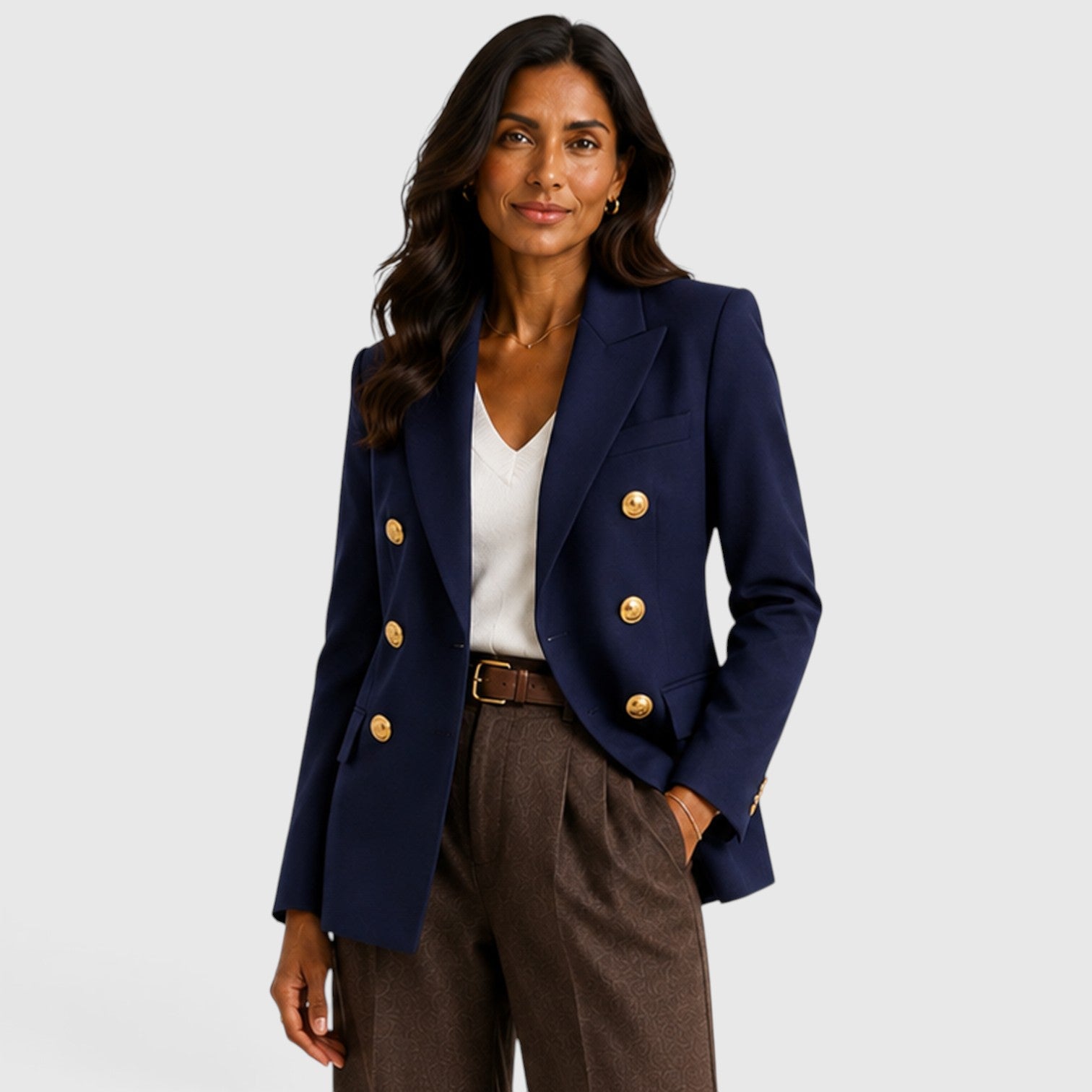 Monvaline | Women’s Double-Breasted Blazer – Gold Button Tailored Jacket