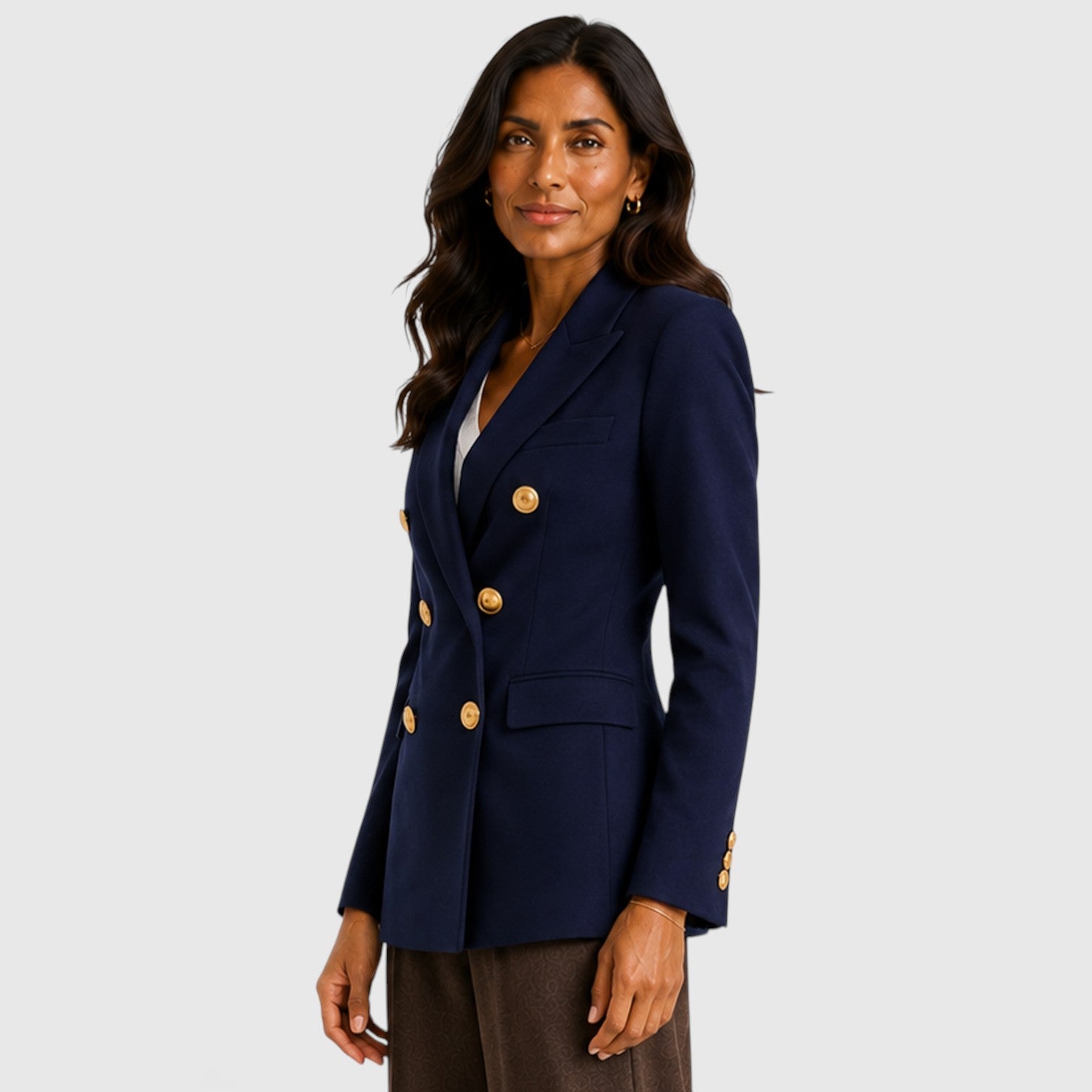 Monvaline | Women’s Double-Breasted Blazer – Gold Button Tailored Jacket