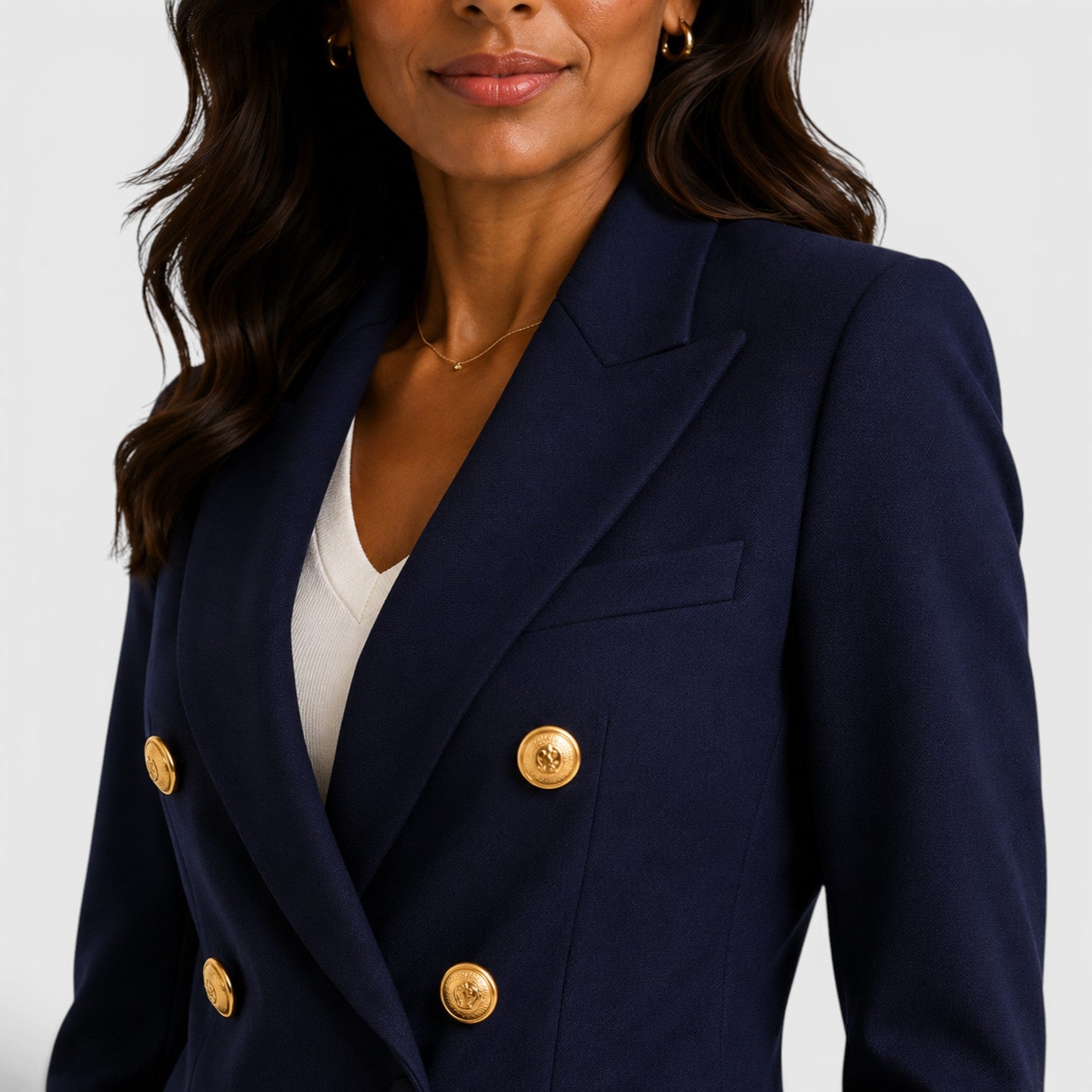 Monvaline | Women’s Double-Breasted Blazer – Gold Button Tailored Jacket