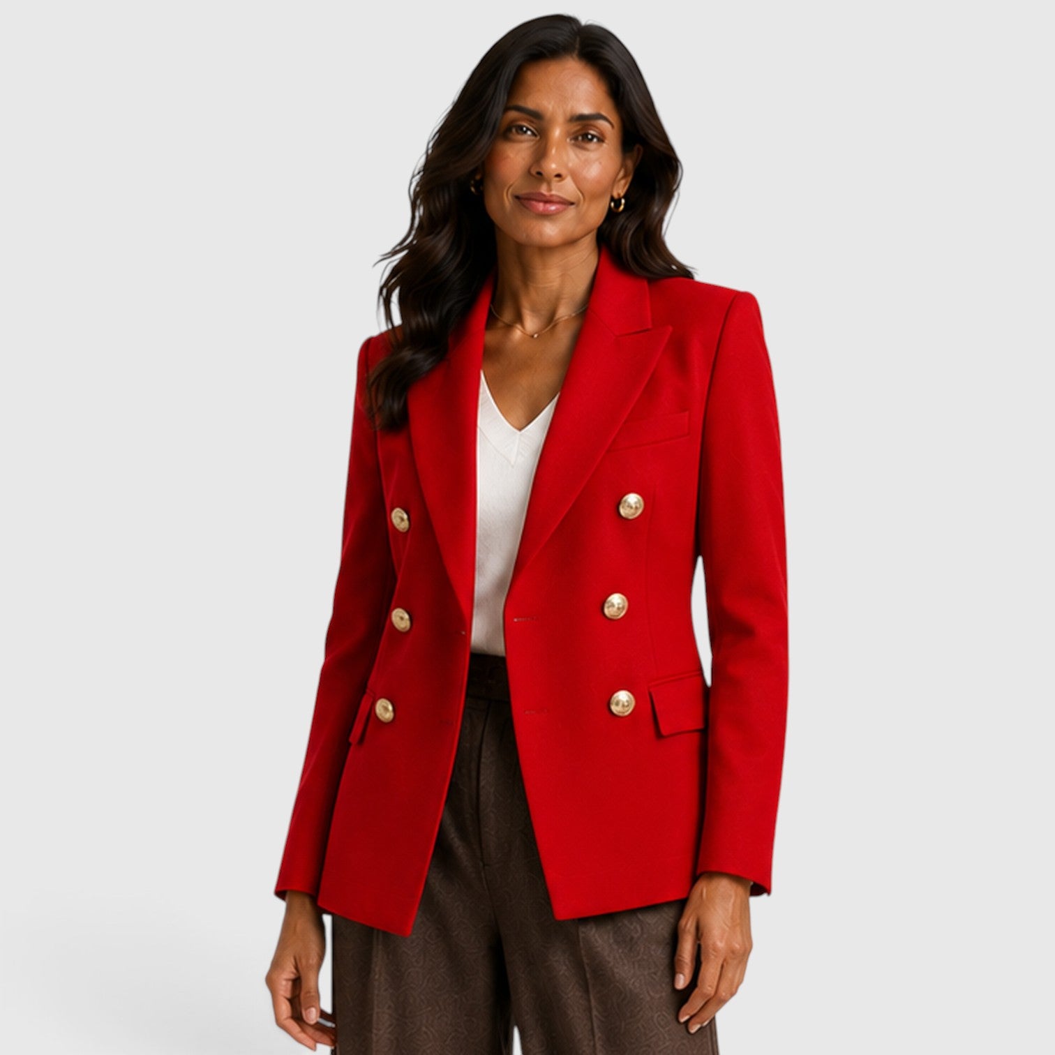 Monvaline | Women’s Double-Breasted Blazer – Gold Button Tailored Jacket