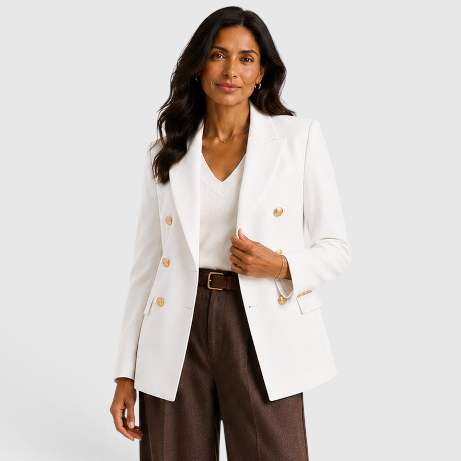 Monvaline | Women’s Double-Breasted Blazer – Gold Button Tailored Jacket