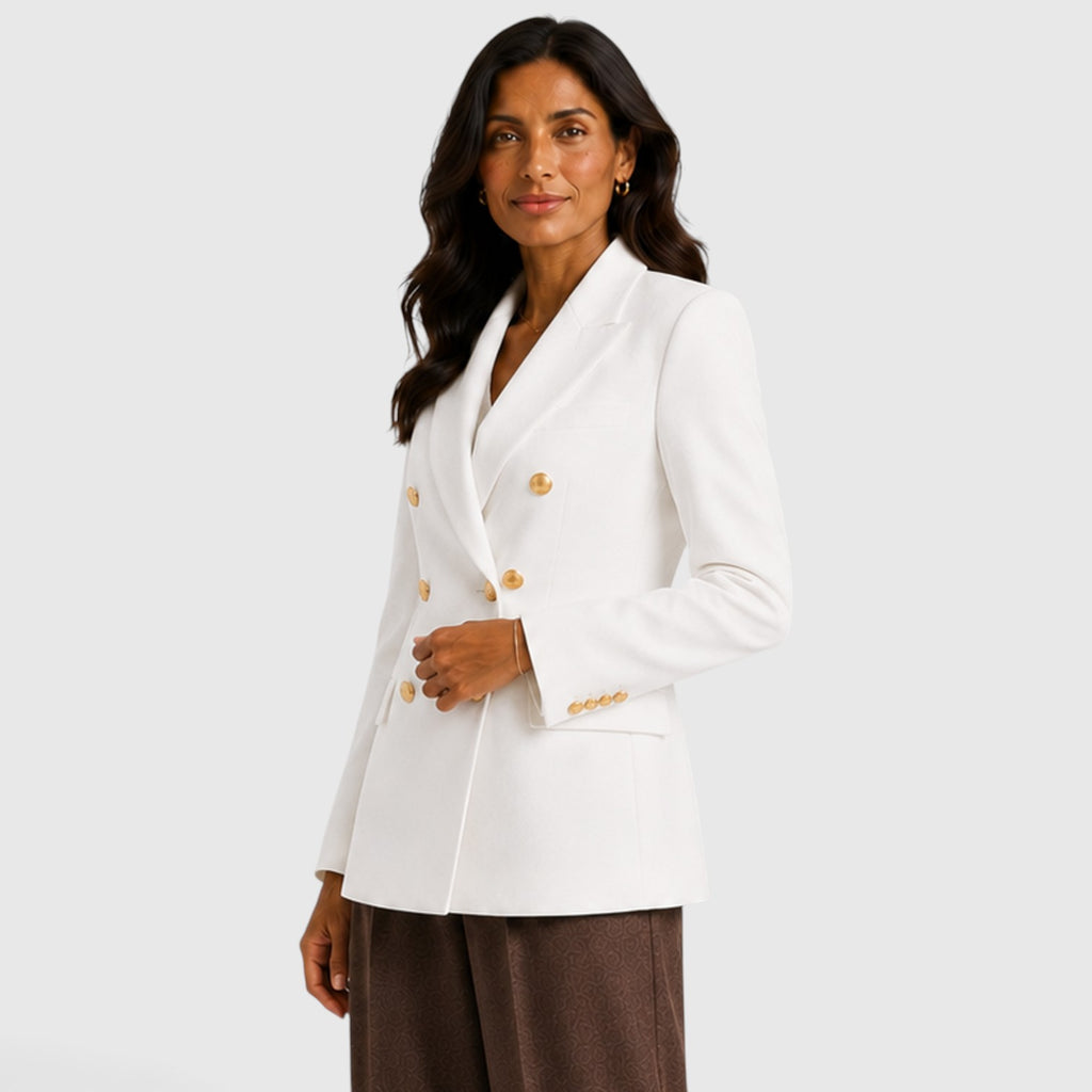 Monvaline | Women’s Double-Breasted Blazer – Gold Button Tailored Jacket