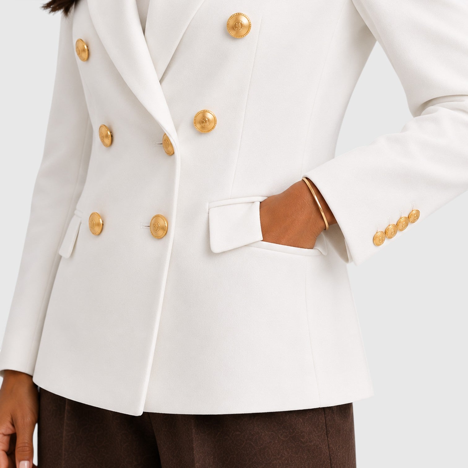 Monvaline | Women’s Double-Breasted Blazer – Gold Button Tailored Jacket