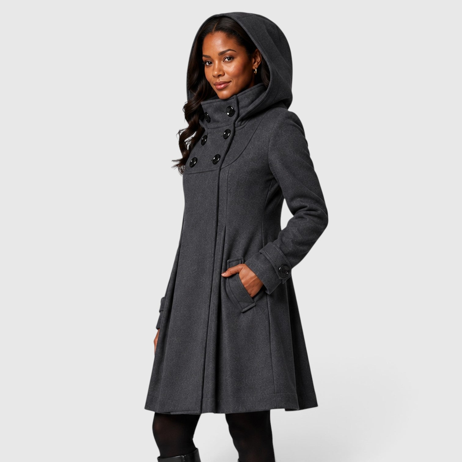 Monvaline | Women’s Double Breasted High Neck A-Line Winter Coat