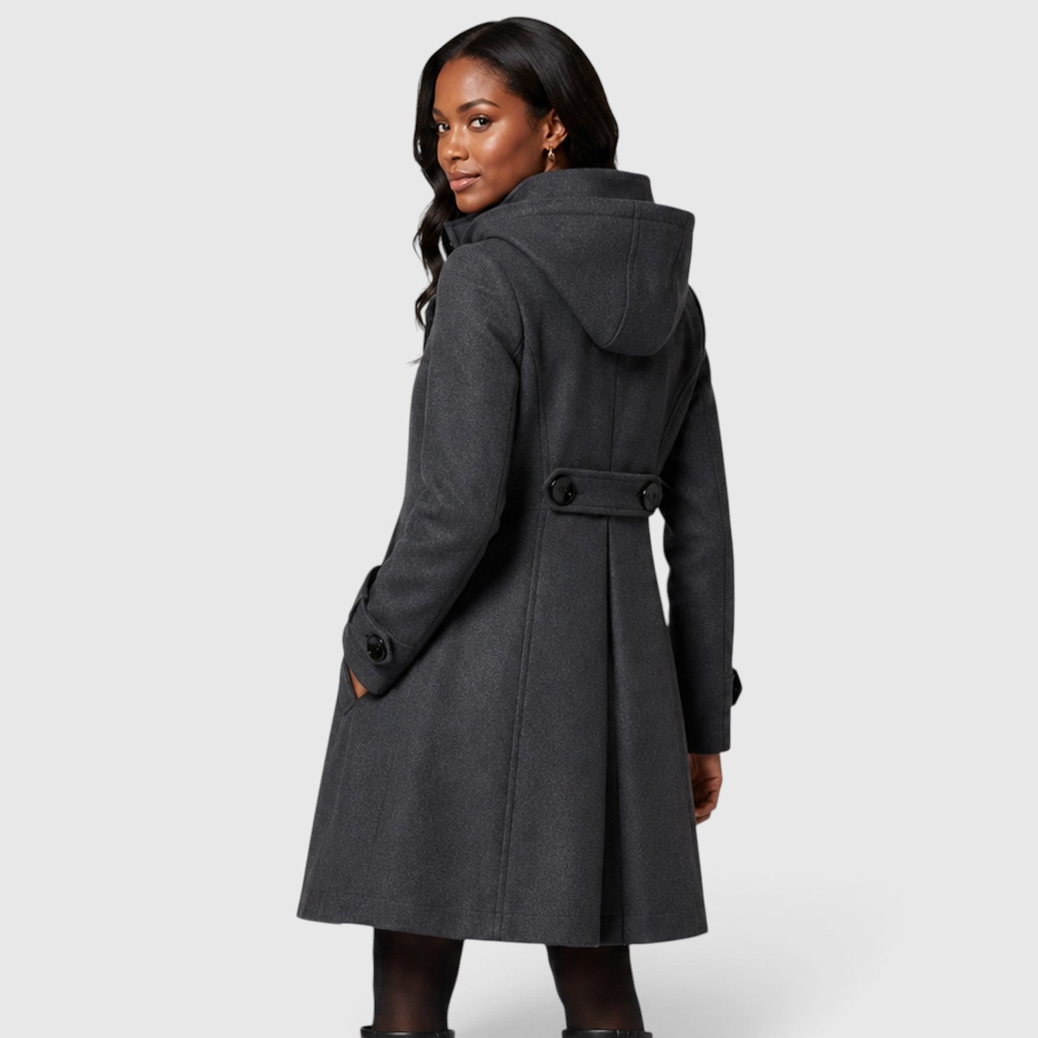 Monvaline | Women’s Double Breasted High Neck A-Line Winter Coat