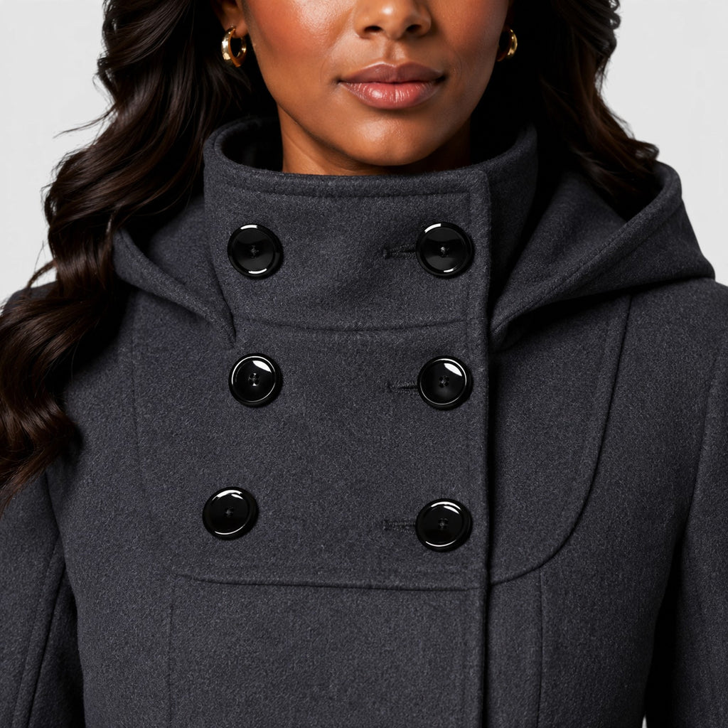 Monvaline | Women’s Double Breasted High Neck A-Line Winter Coat
