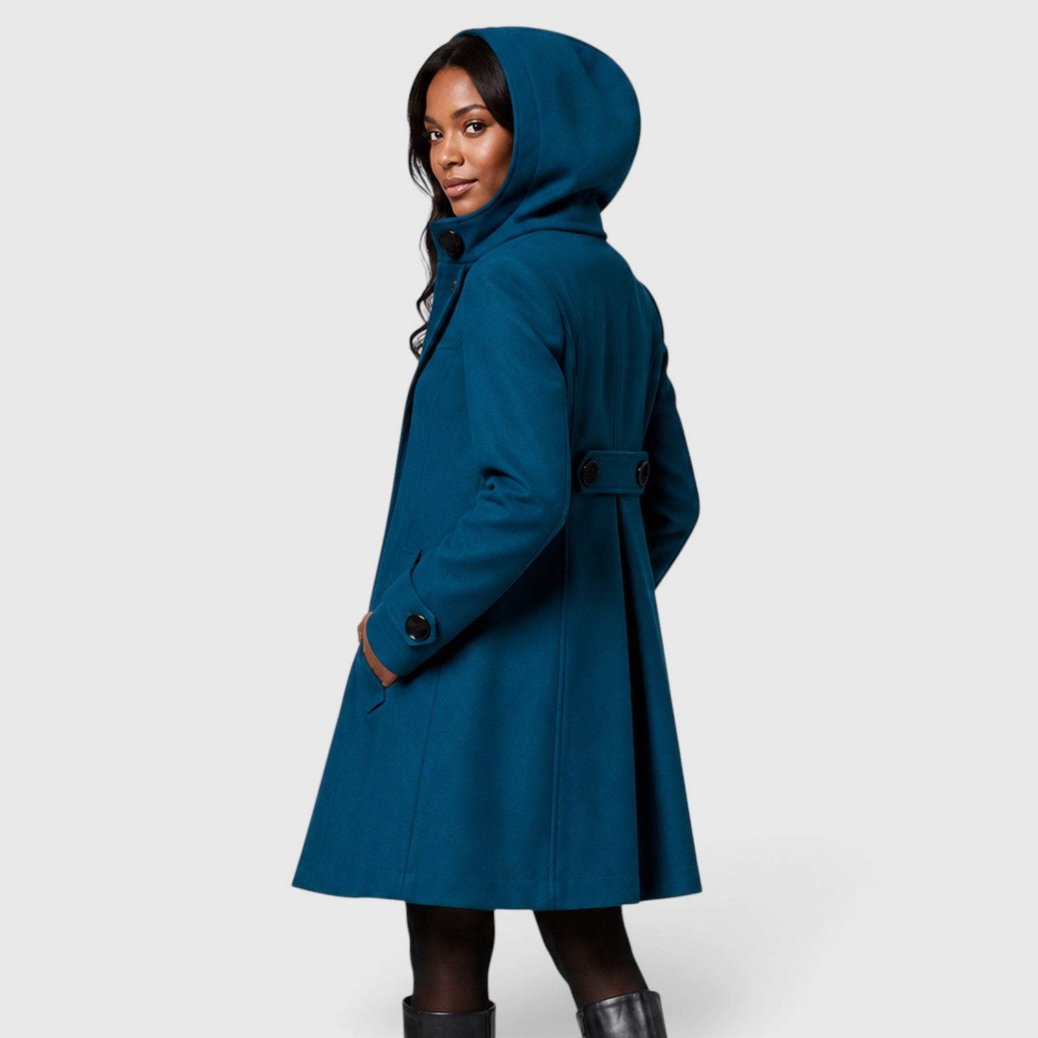 Monvaline | Women’s Double Breasted High Neck A-Line Winter Coat