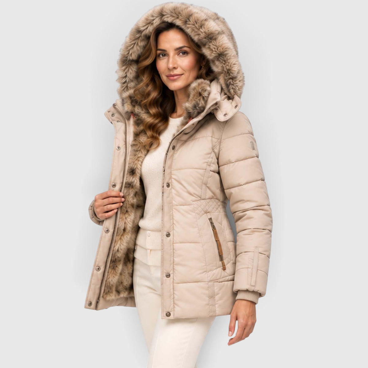 Monvaline | Women’s Faux Fur Winter Coat – Hooded Warm Outerwear