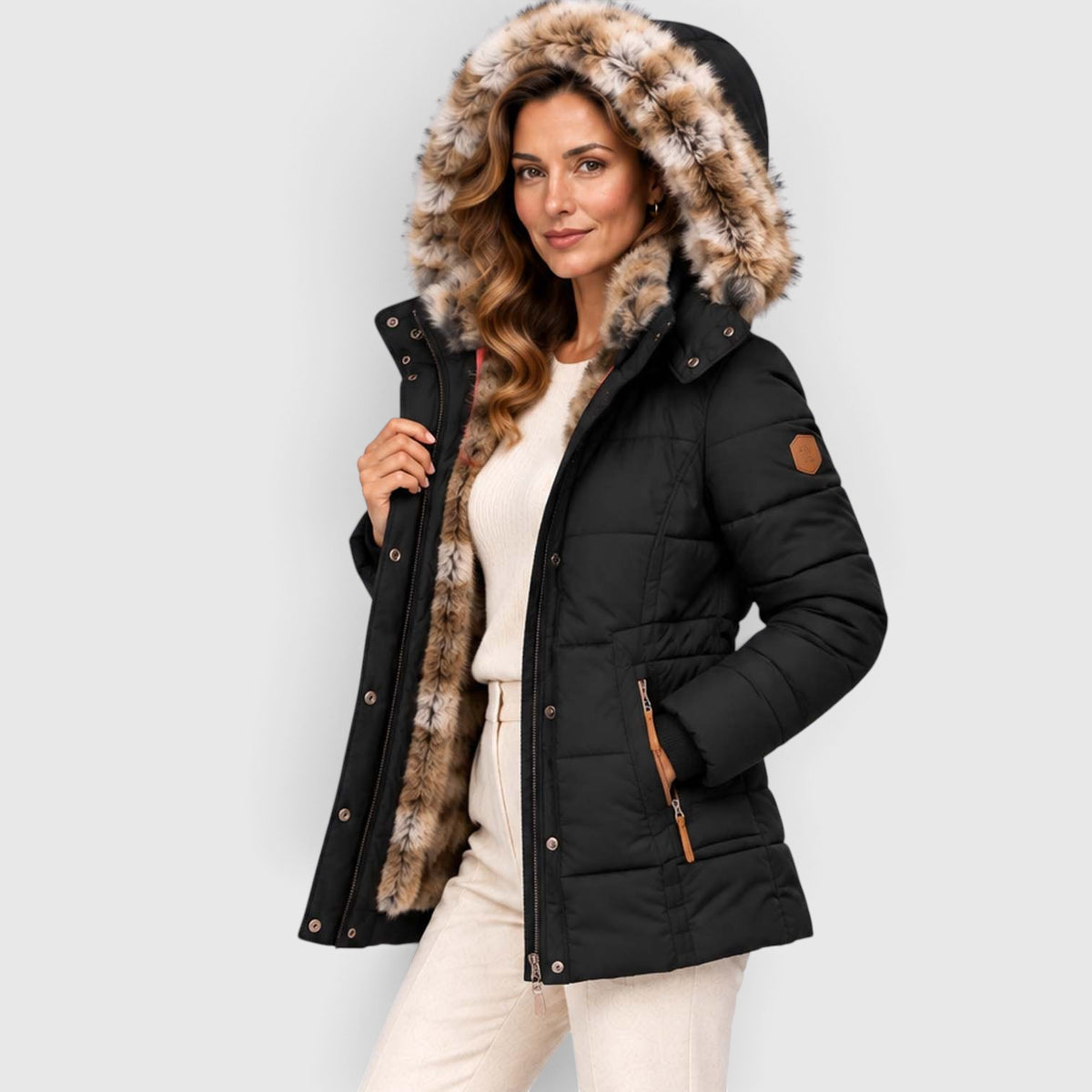 Monvaline | Women’s Faux Fur Winter Coat – Hooded Warm Outerwear