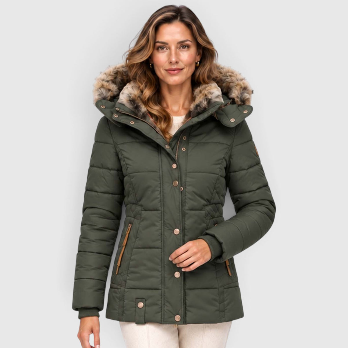 Monvaline | Women's Quilted Puffer Jacket Faux Fur Hood Winter Coat