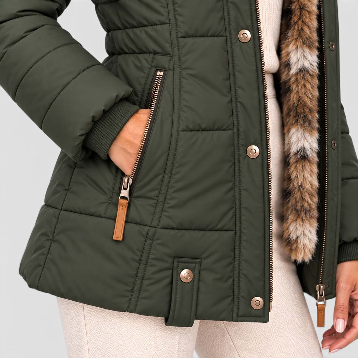 Monvaline | Women’s Faux Fur Winter Coat – Hooded Warm Outerwear