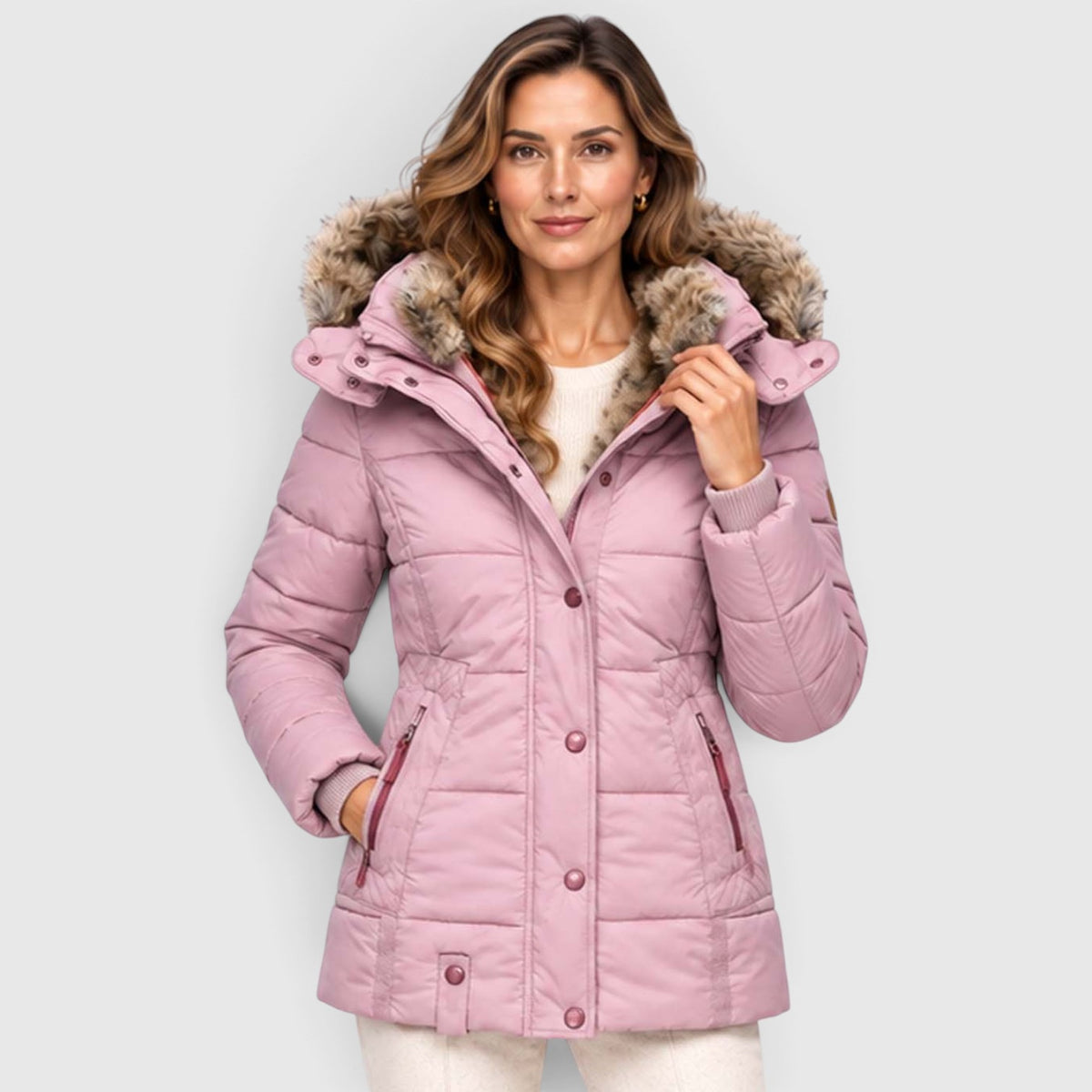 Monvaline | Women's Quilted Puffer Jacket Faux Fur Hood Winter Coat