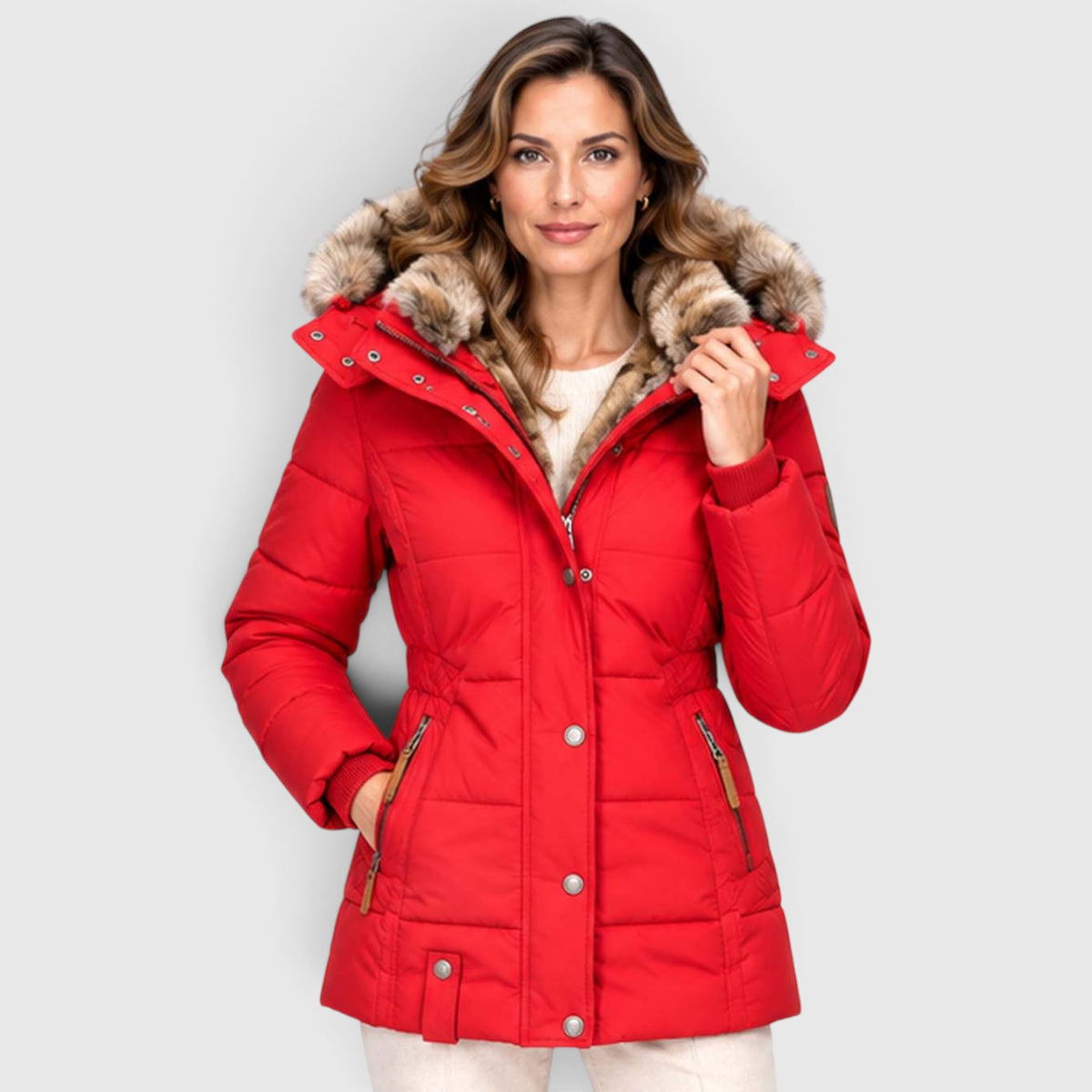 Monvaline | Women's Quilted Puffer Jacket Faux Fur Hood Winter Coat