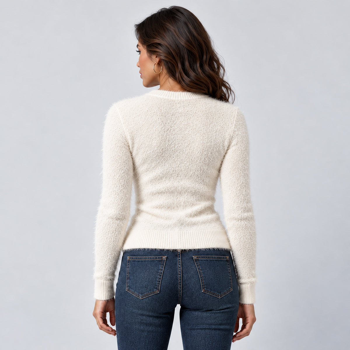 Monvaline | Women’s Fluffy Knit Jumper – Crew Neck Winter Pullover