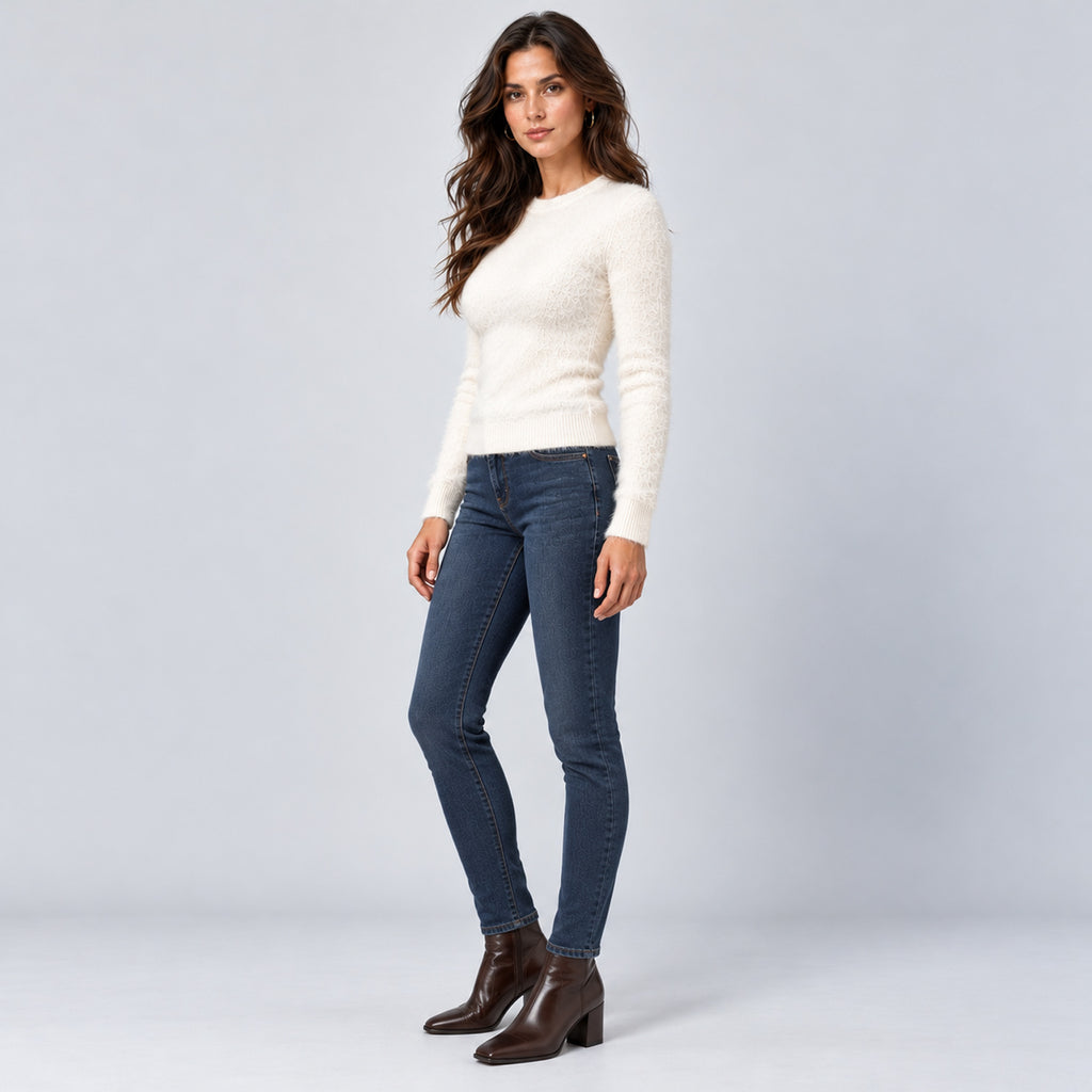 Monvaline | Women’s Fluffy Knit Jumper – Crew Neck Winter Pullover