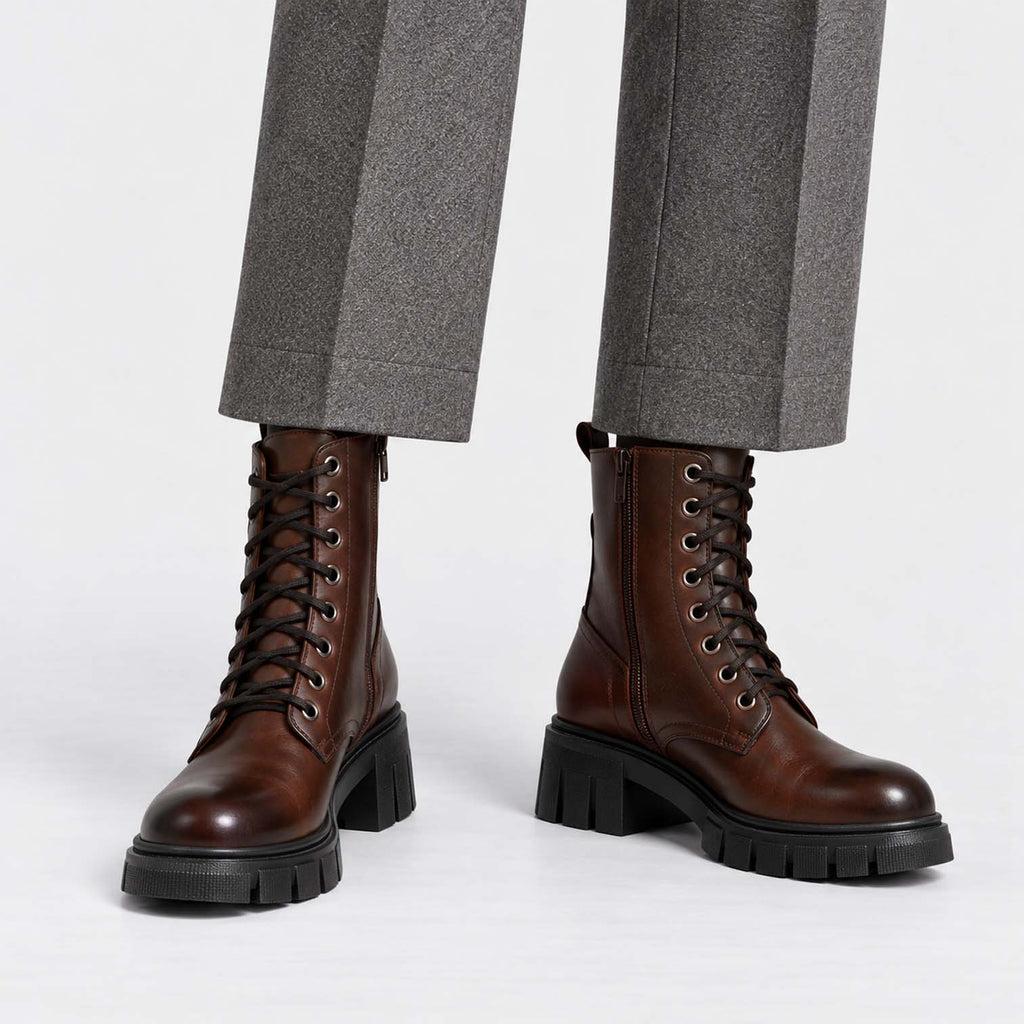 Monvaline | Women’s Full Grain Leather Boots with Block Heel