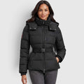 Monvaline | Women’s Hooded Puffer Jacket – Belted Waist & Cold-Weather Warmth