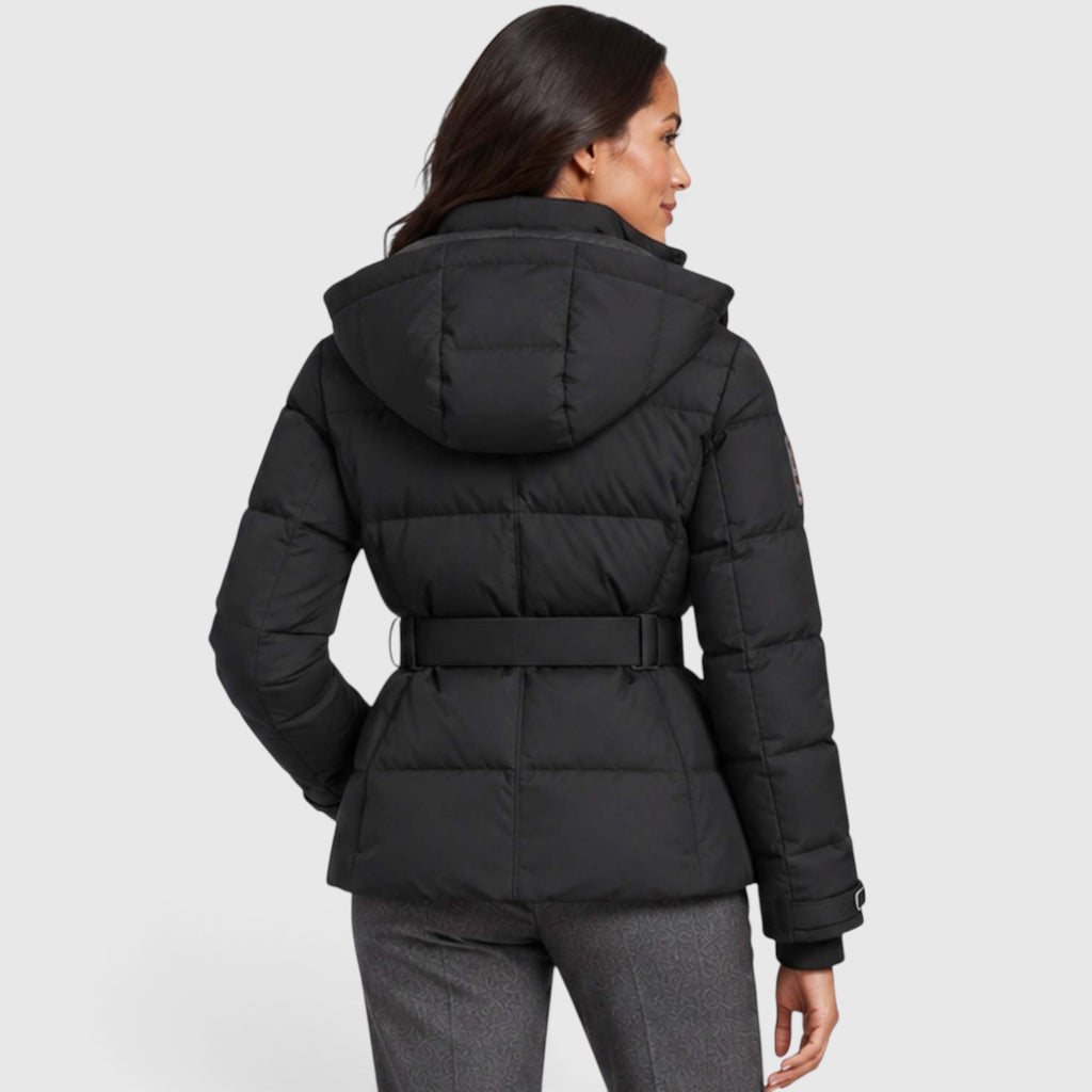 Monvaline | Women’s Hooded Puffer Jacket – Belted Waist & Cold-Weather Warmth