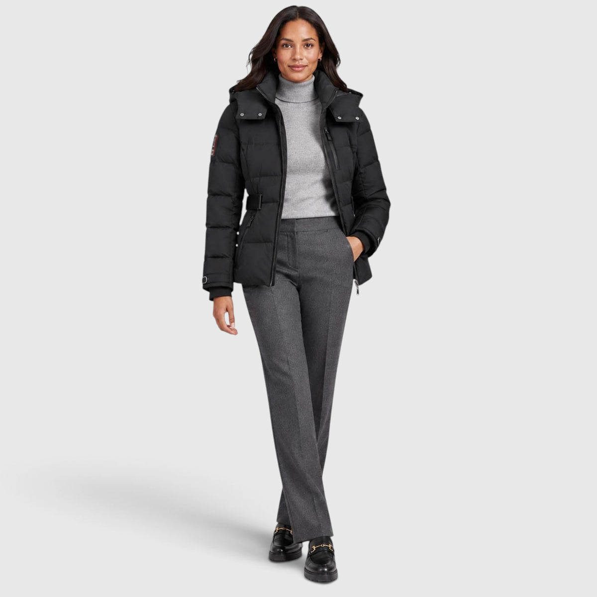 Monvaline | Women’s Hooded Puffer Jacket – Belted Waist & Cold-Weather Warmth