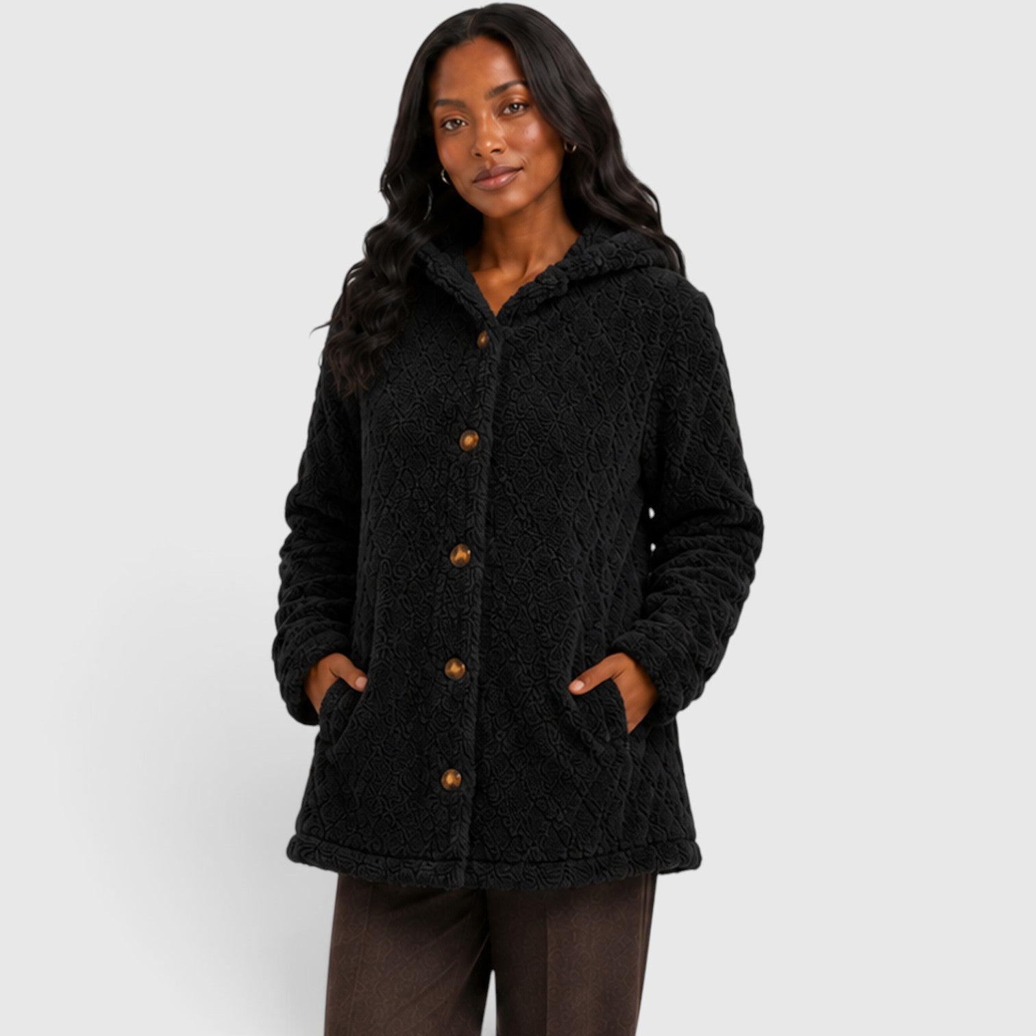 Monvaline | Women’s Hooded Teddy Fleece Cardigan – Soft Plush Button-Up