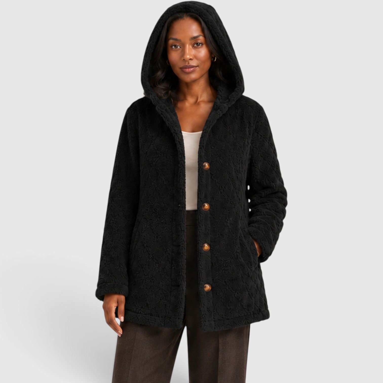 Monvaline | Women’s Hooded Teddy Fleece Cardigan – Soft Plush Button-Up