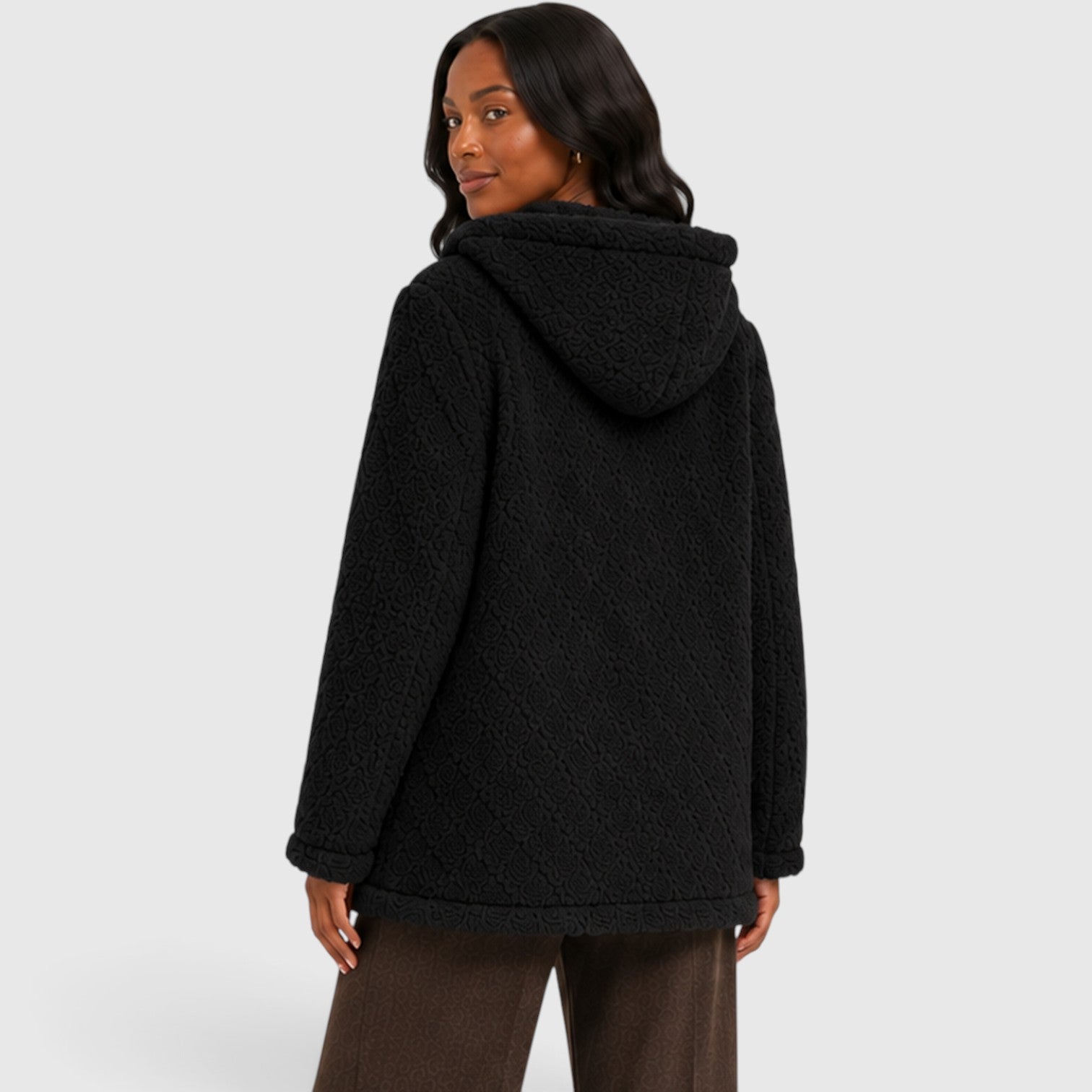 Monvaline | Women’s Hooded Teddy Fleece Cardigan – Soft Plush Button-Up