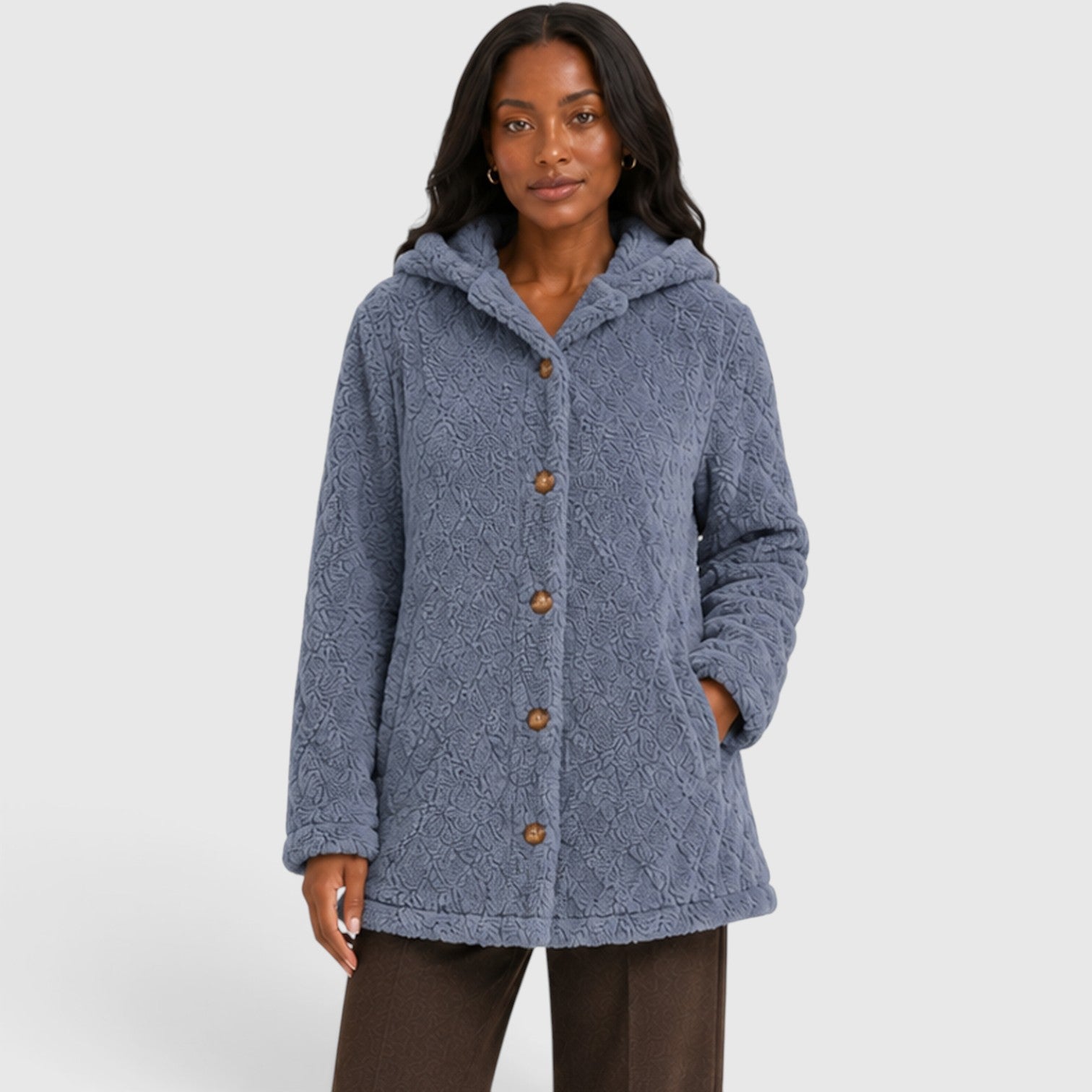 Monvaline | Women’s Hooded Teddy Fleece Cardigan – Soft Plush Button-Up
