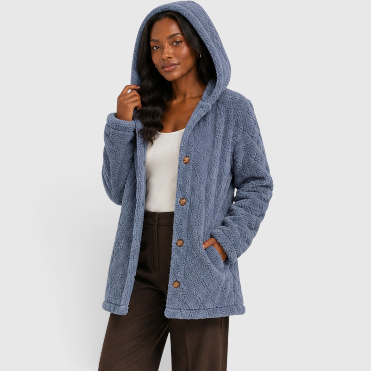Monvaline | Women’s Hooded Teddy Fleece Cardigan – Soft Plush Button-Up