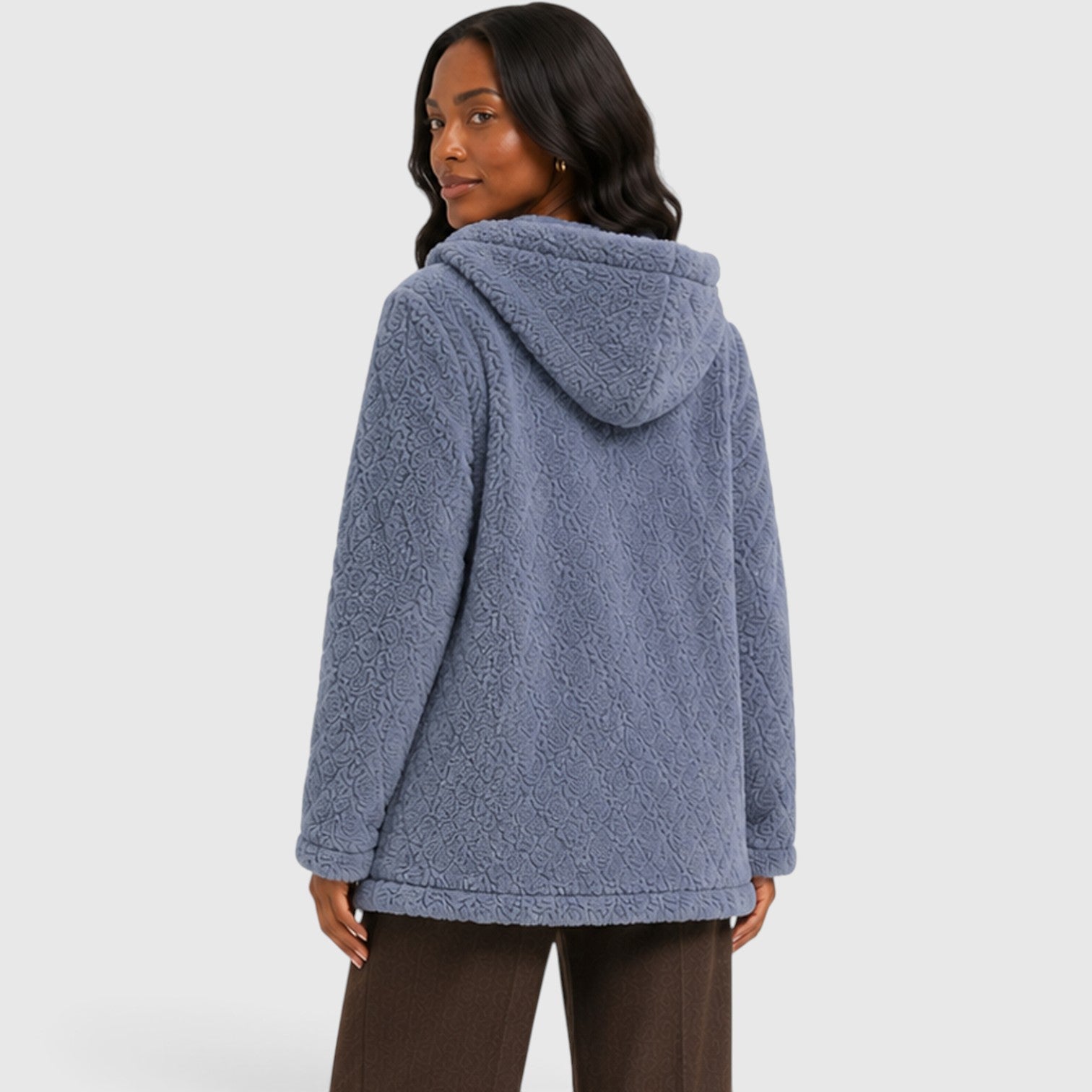 Monvaline | Women’s Hooded Teddy Fleece Cardigan – Soft Plush Button-Up
