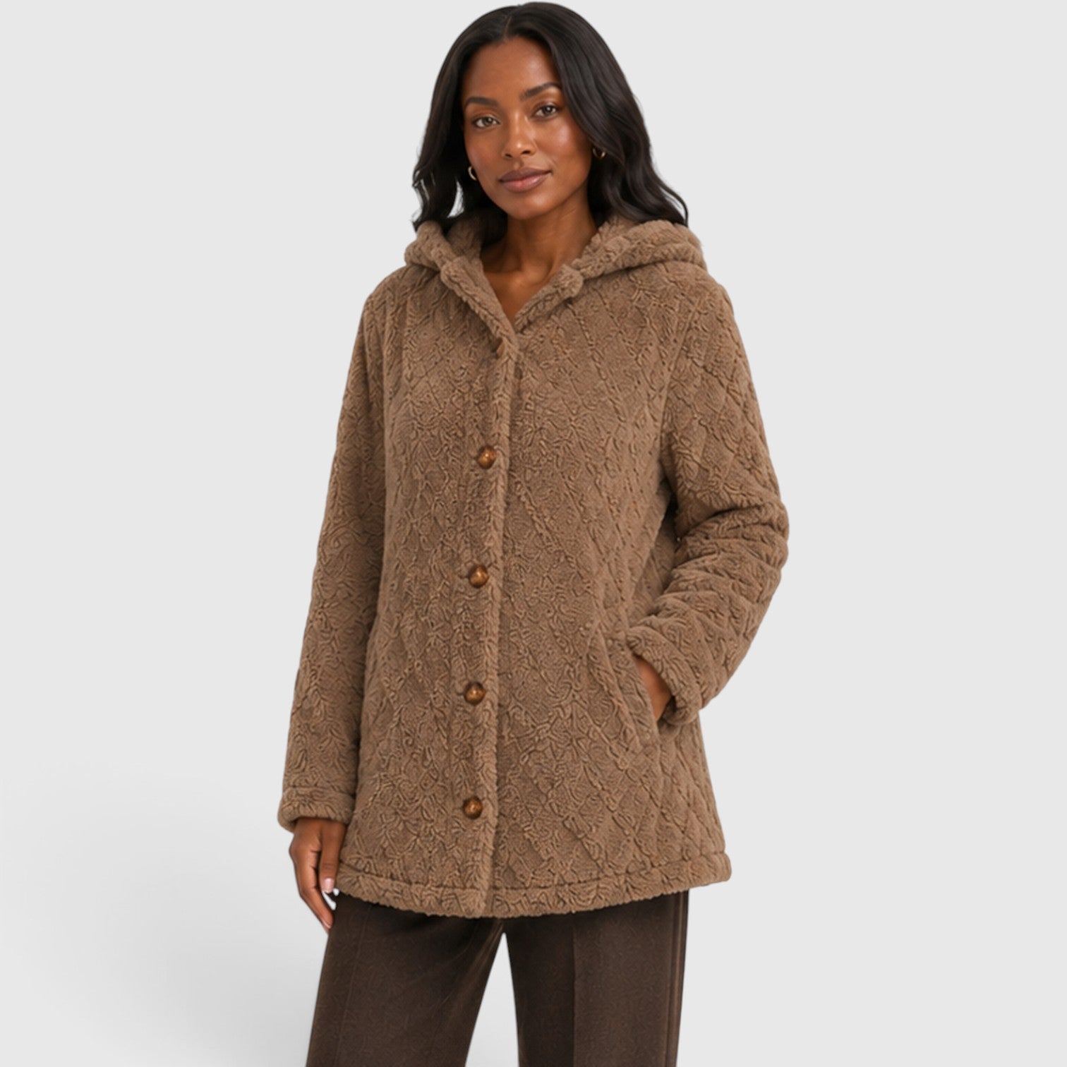 Monvaline | Women’s Hooded Teddy Fleece Cardigan – Soft Plush Button-Up