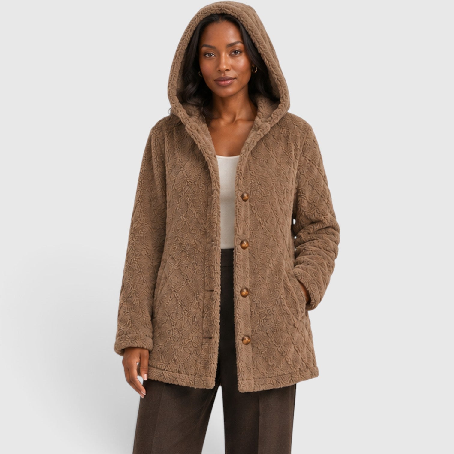 Monvaline | Women’s Hooded Teddy Fleece Cardigan – Soft Plush Button-Up