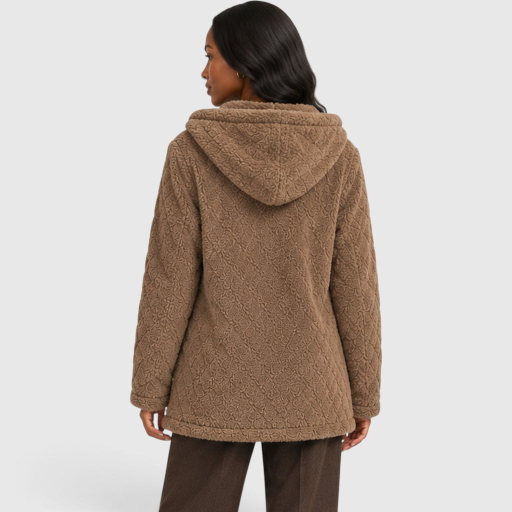 Monvaline | Women’s Hooded Teddy Fleece Cardigan – Soft Plush Button-Up