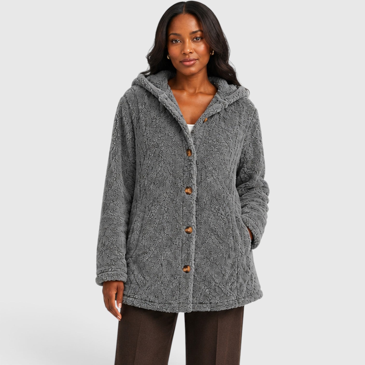Monvaline | Women’s Hooded Teddy Fleece Cardigan – Soft Plush Button-Up