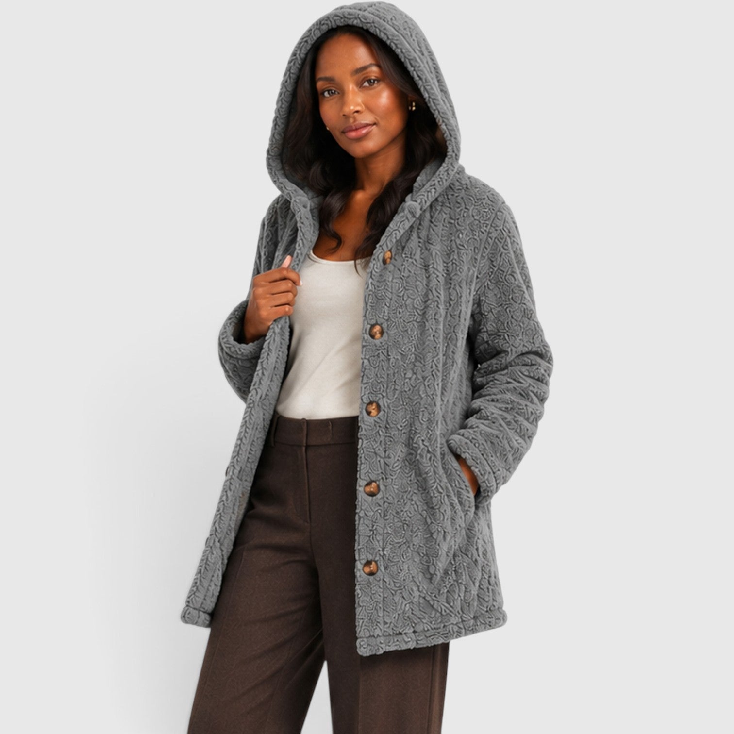 Monvaline | Women’s Hooded Teddy Fleece Cardigan – Soft Plush Button-Up