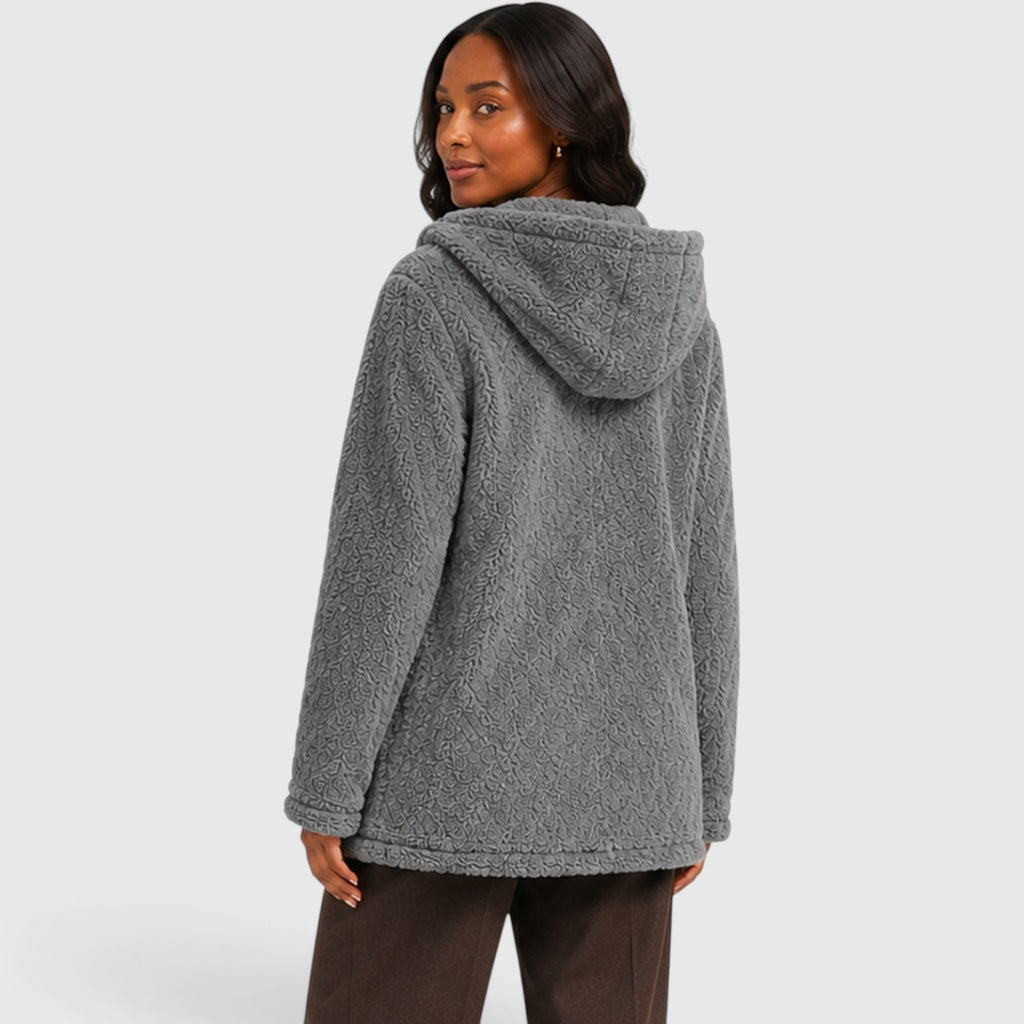 Monvaline | Women’s Hooded Teddy Fleece Cardigan – Soft Plush Button-Up