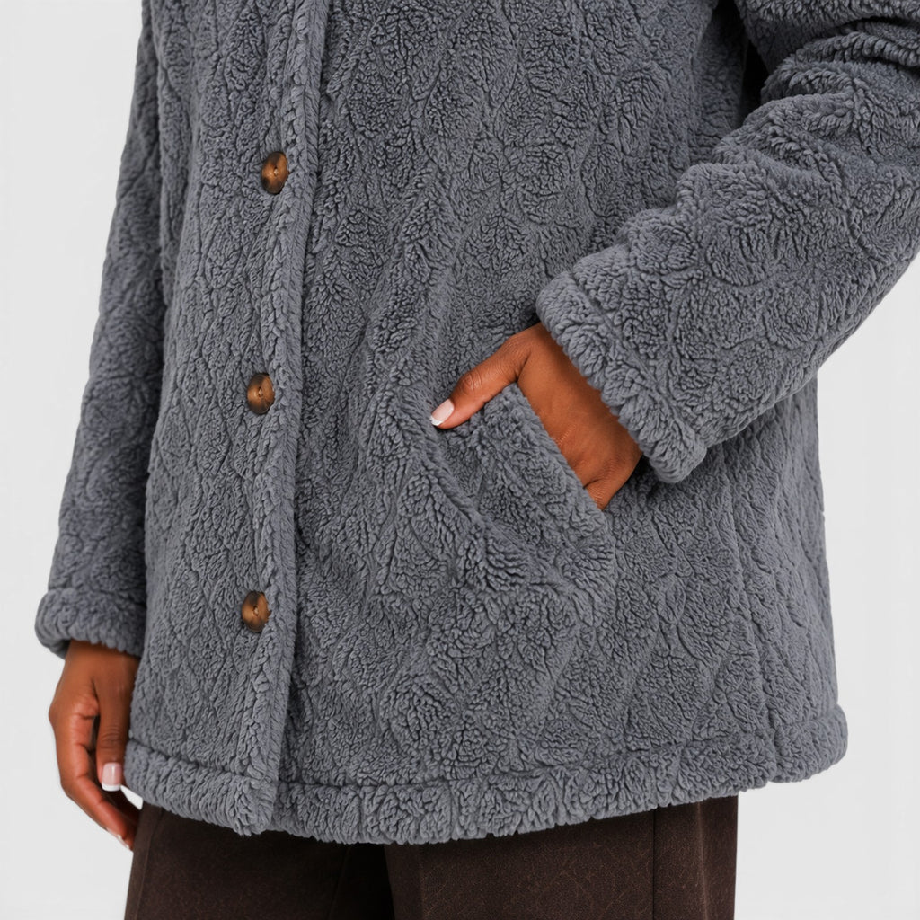Monvaline | Women’s Hooded Teddy Fleece Cardigan – Soft Plush Button-Up